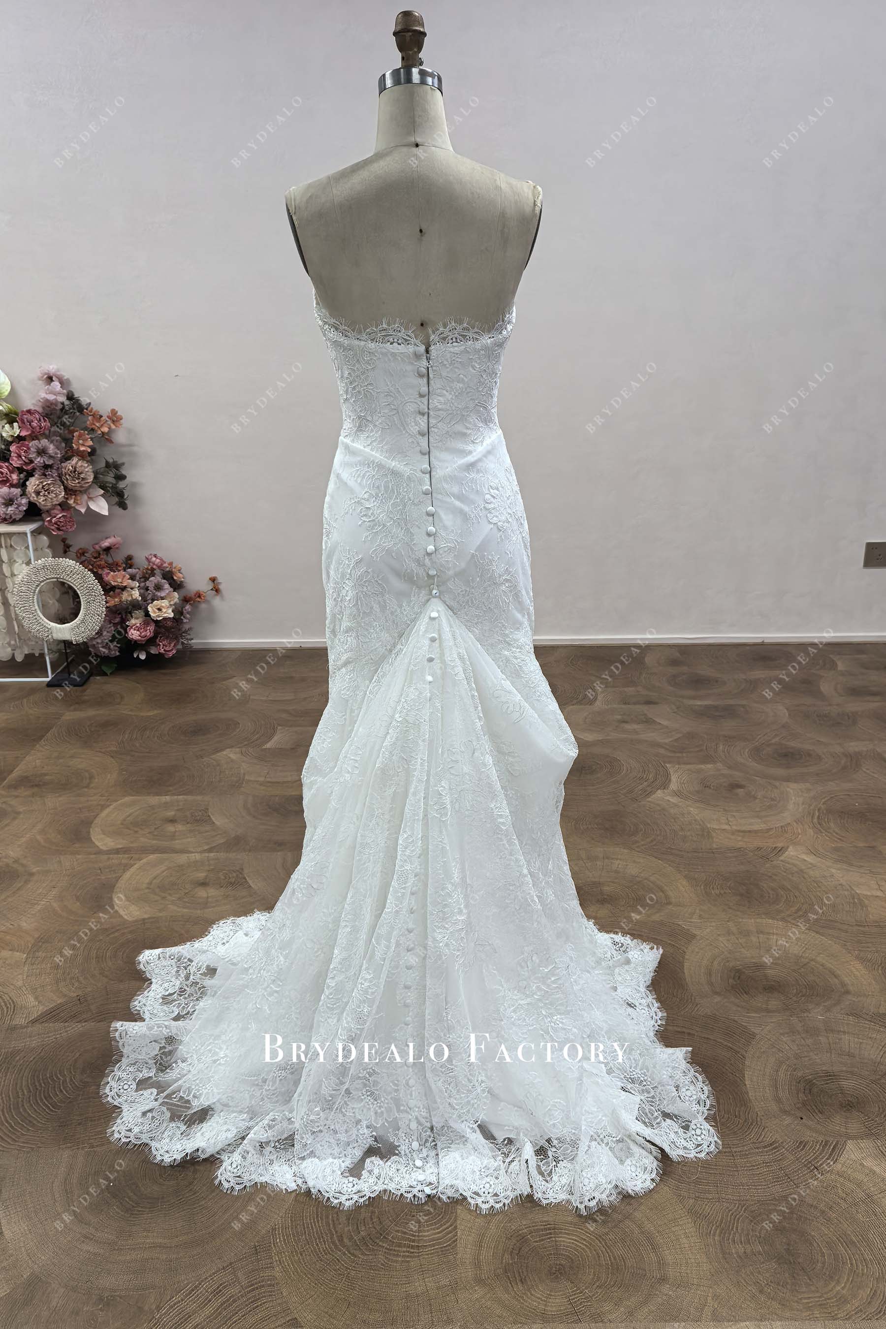 buckle up lace open back wedding dress