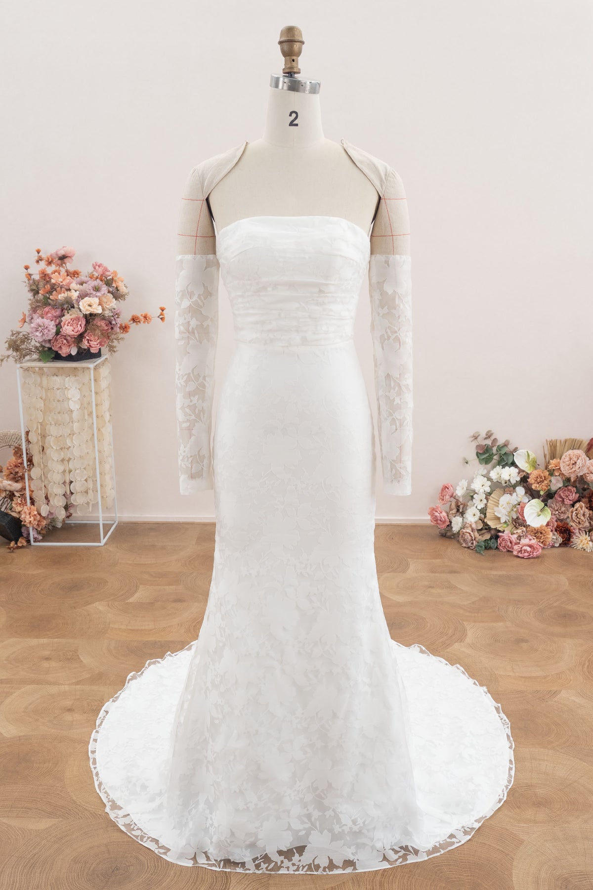 burnout velvet strapless wedding dress