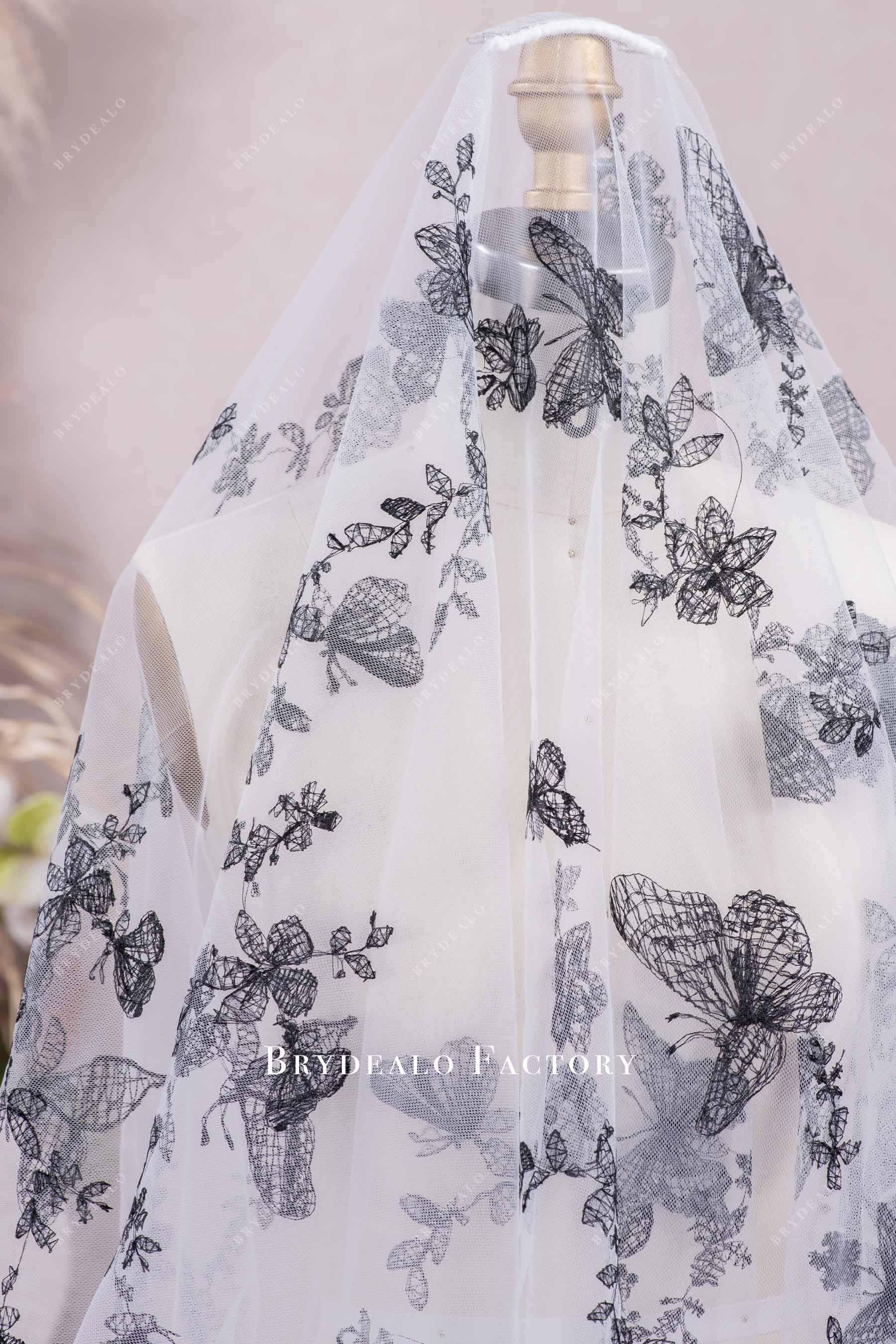 butterfly embroidery wedding veil