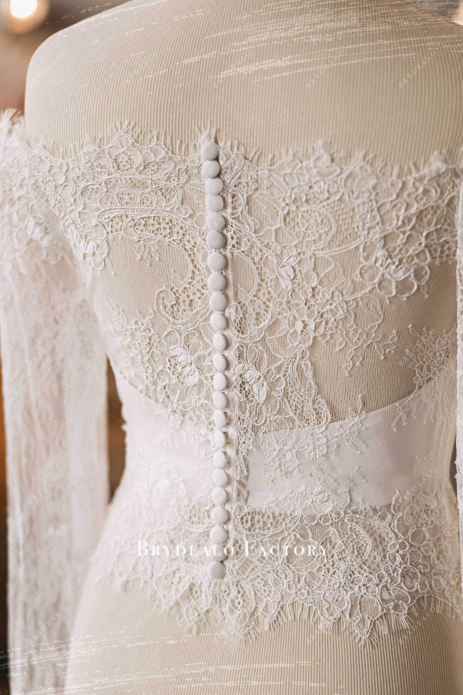 buttoned back lace bridal top