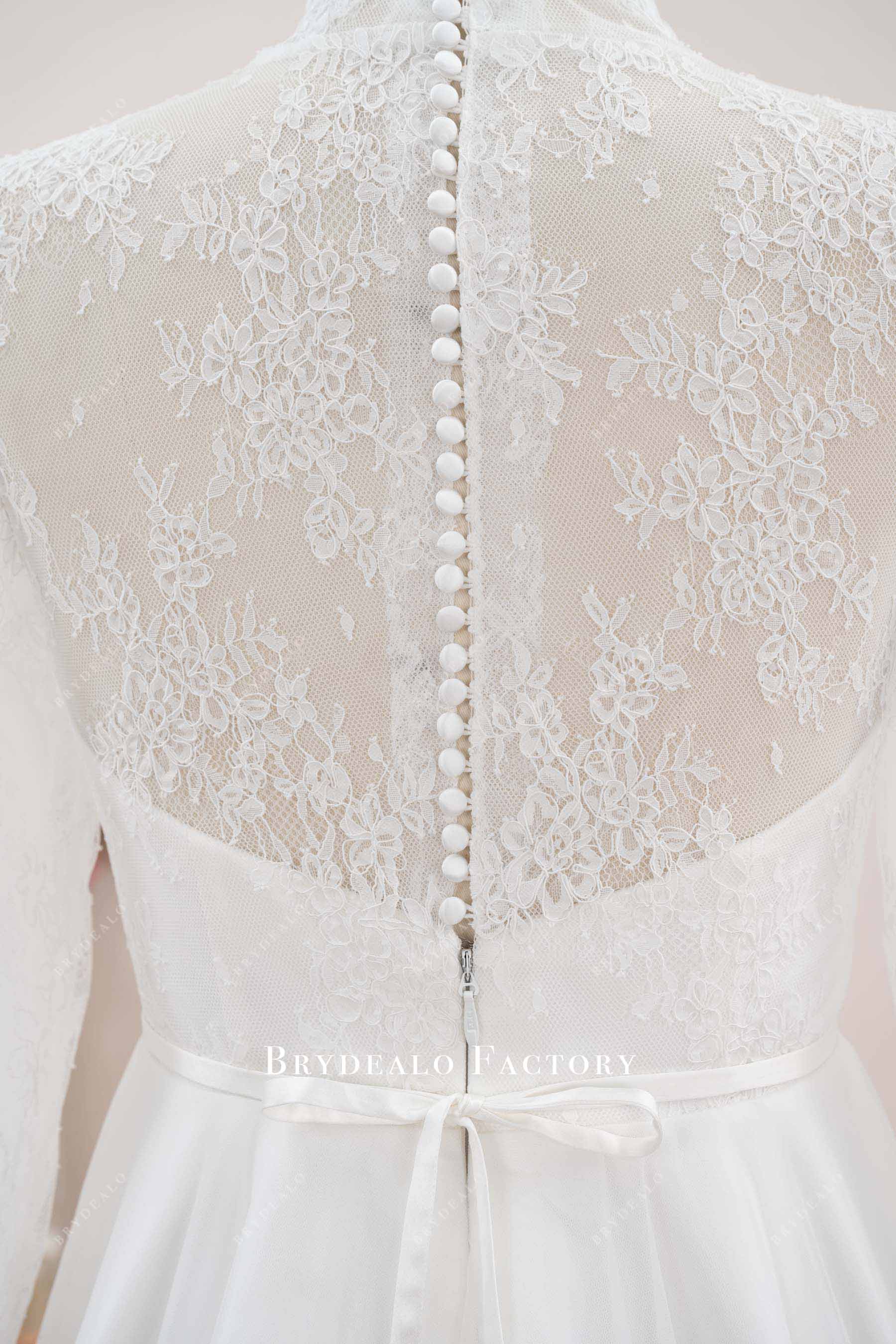 button closure lace back bridal dress