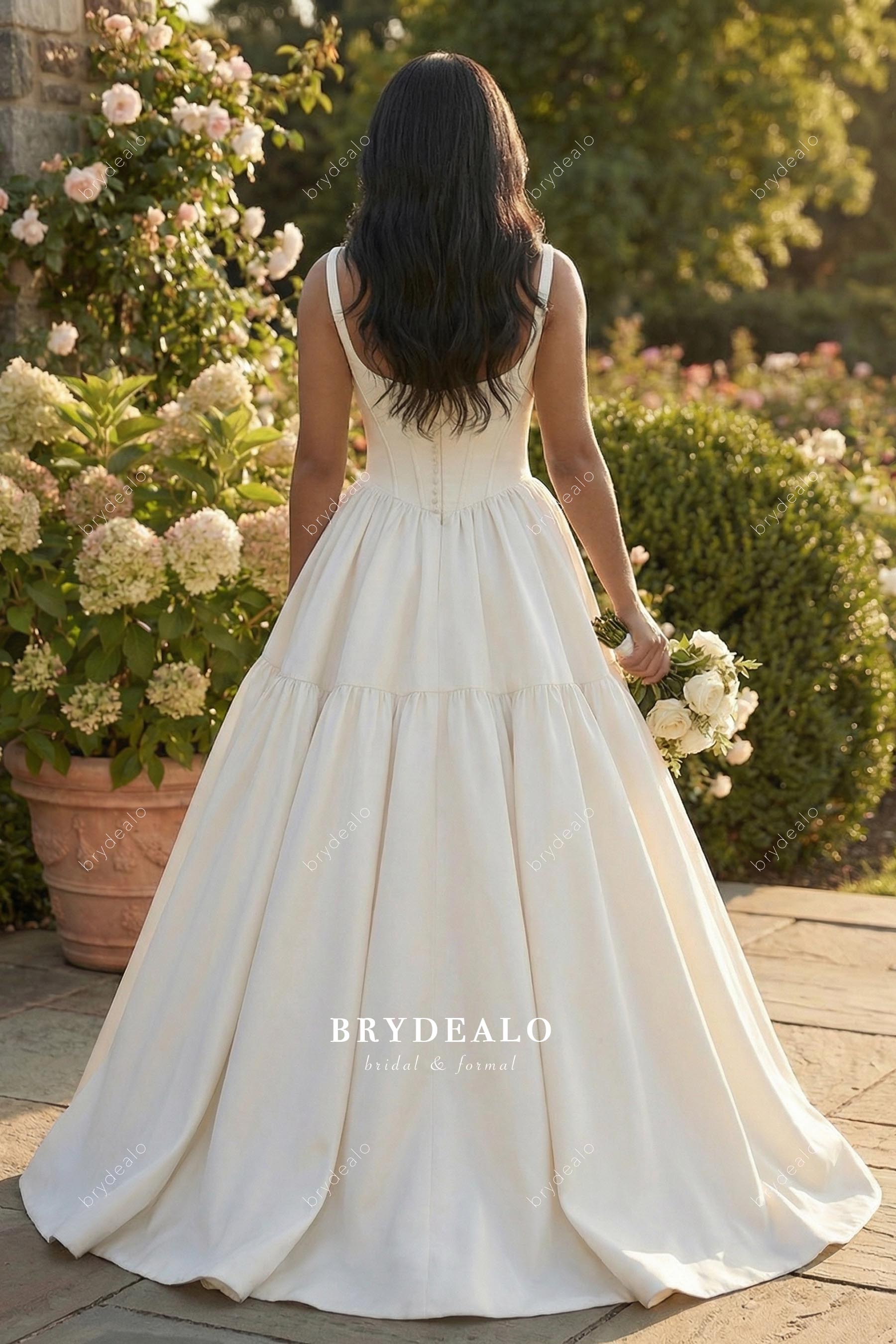 buttoned back a line bridal dress