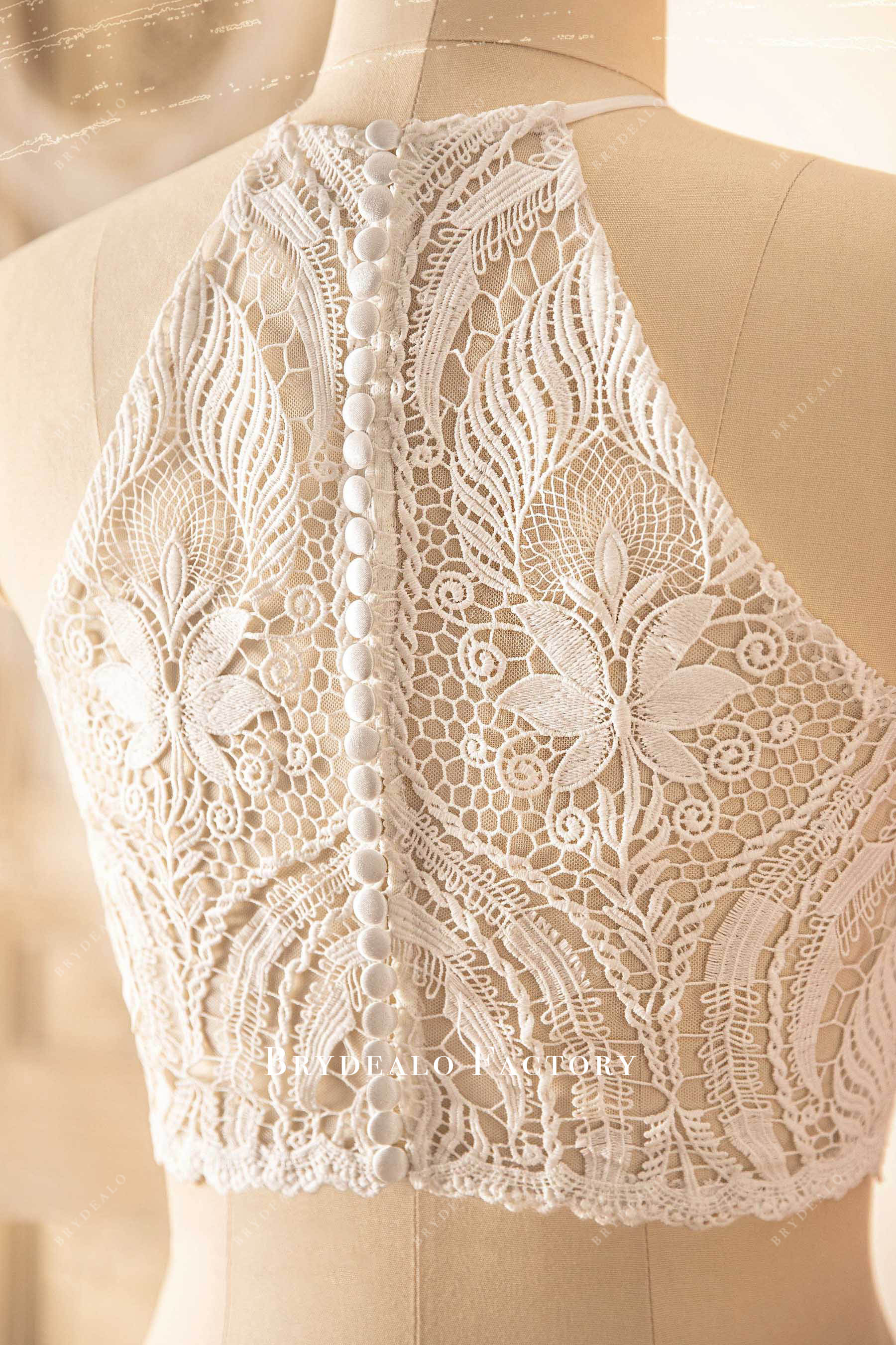 buttoned back lace bridal top
