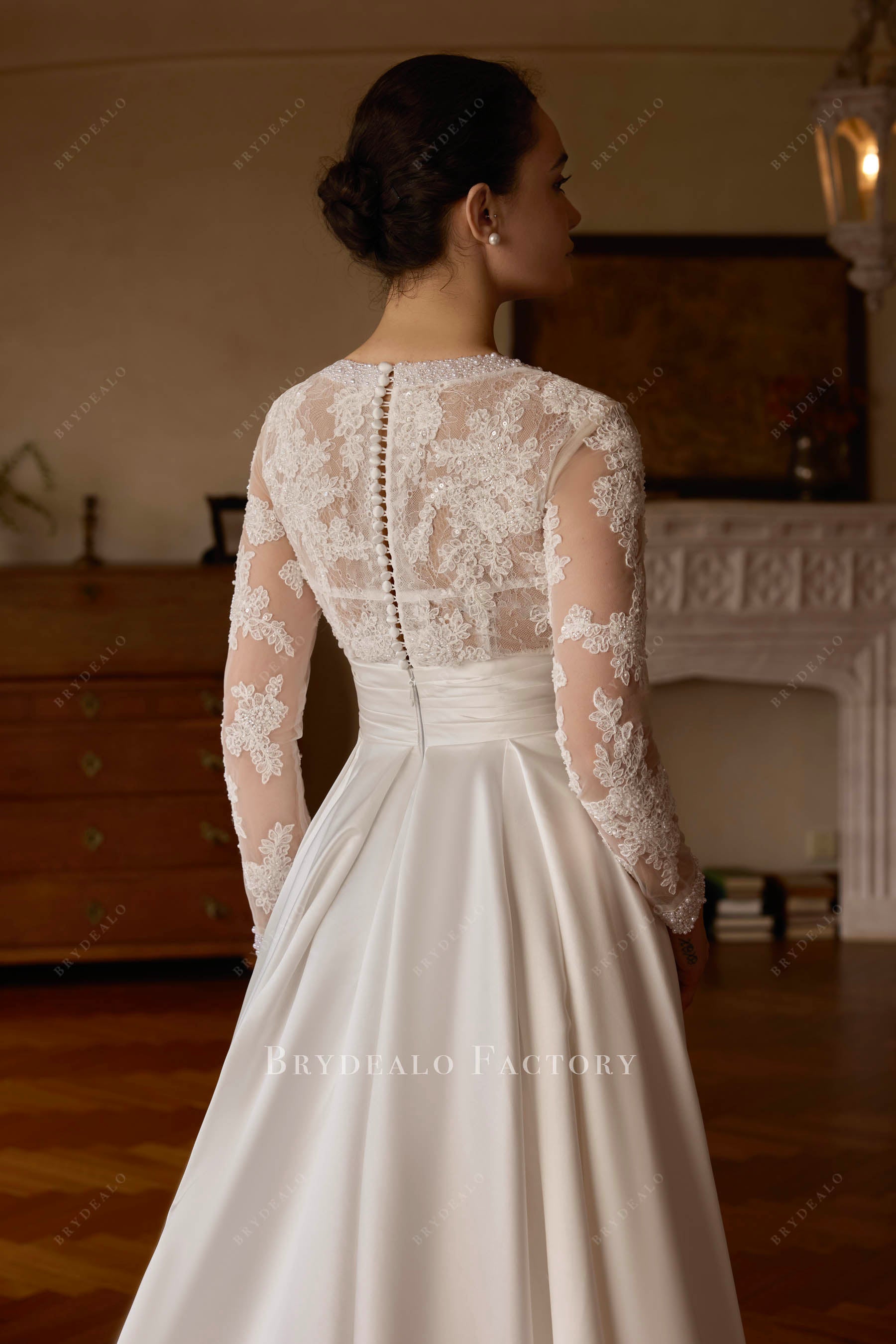 buttoned back lace wedding dress