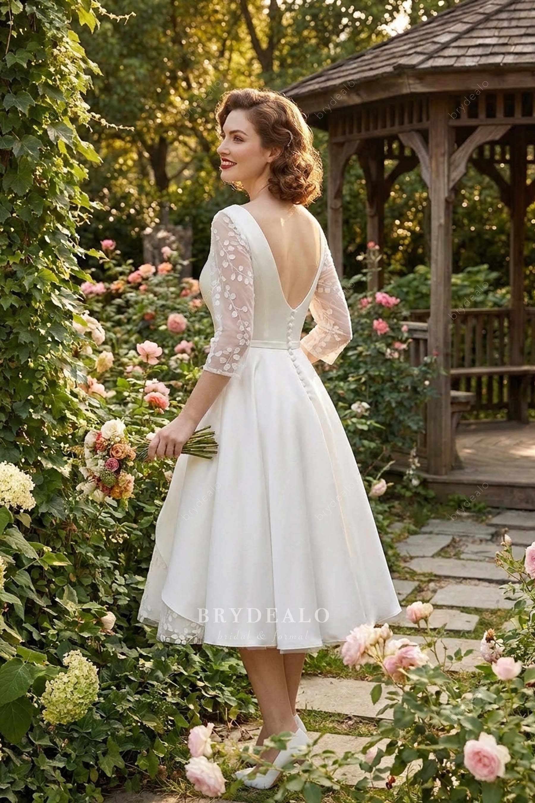 buttoned back satin layer wedding dress