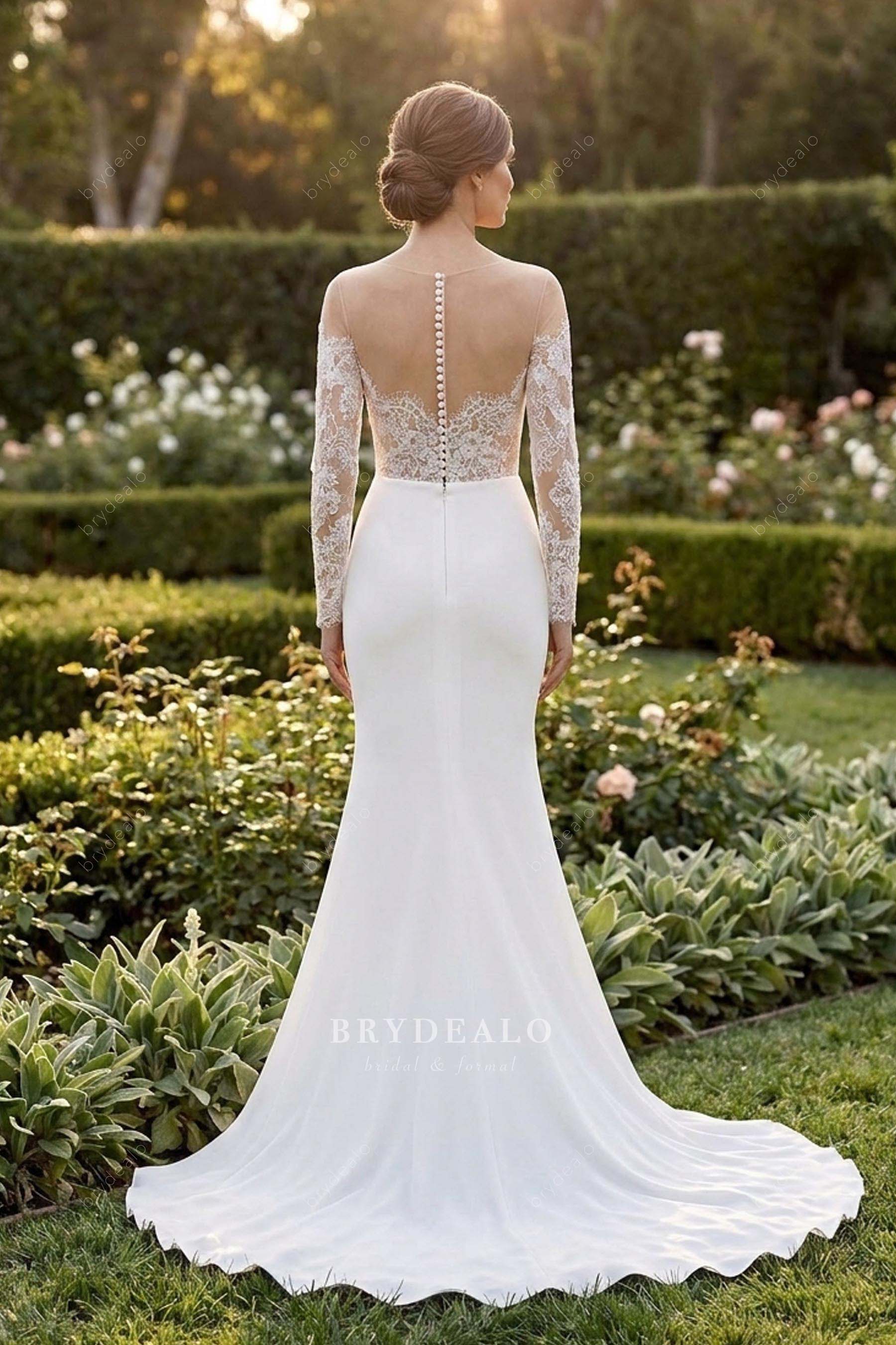buttoned back satin mermaid wedding dress