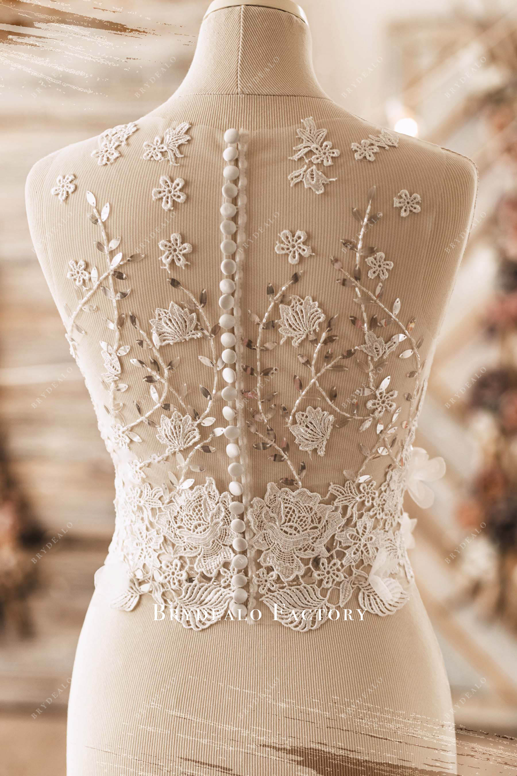 buttoned back sleeveless lace bridal top