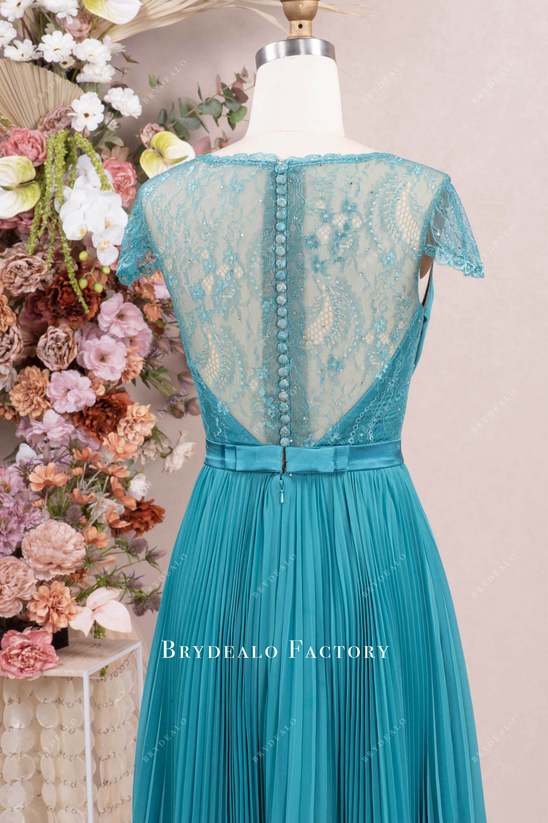 buttoned lace back mother of the bride dress
