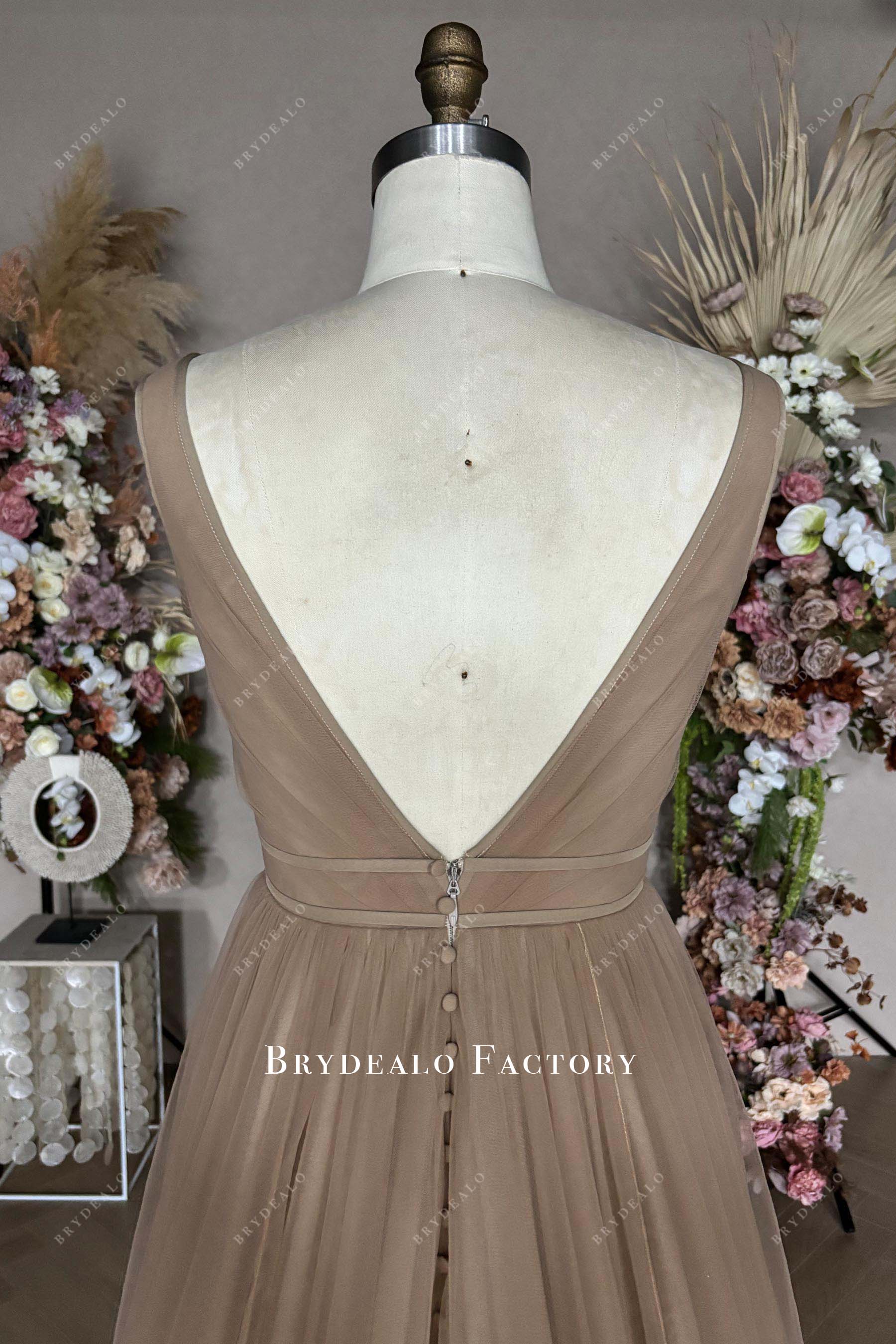 buttoned open back wedding dress