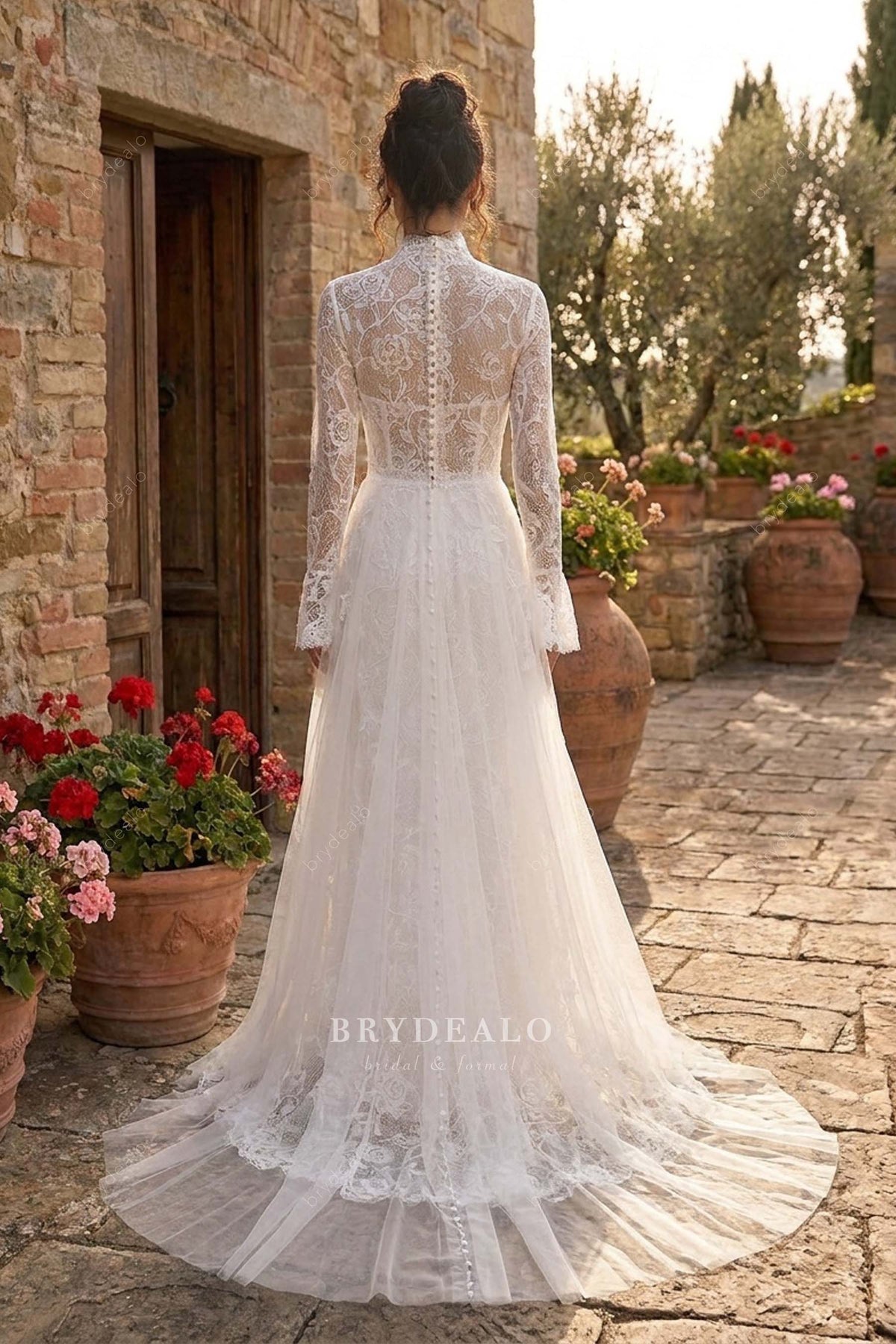 buttoned overskirt boho wedding dress