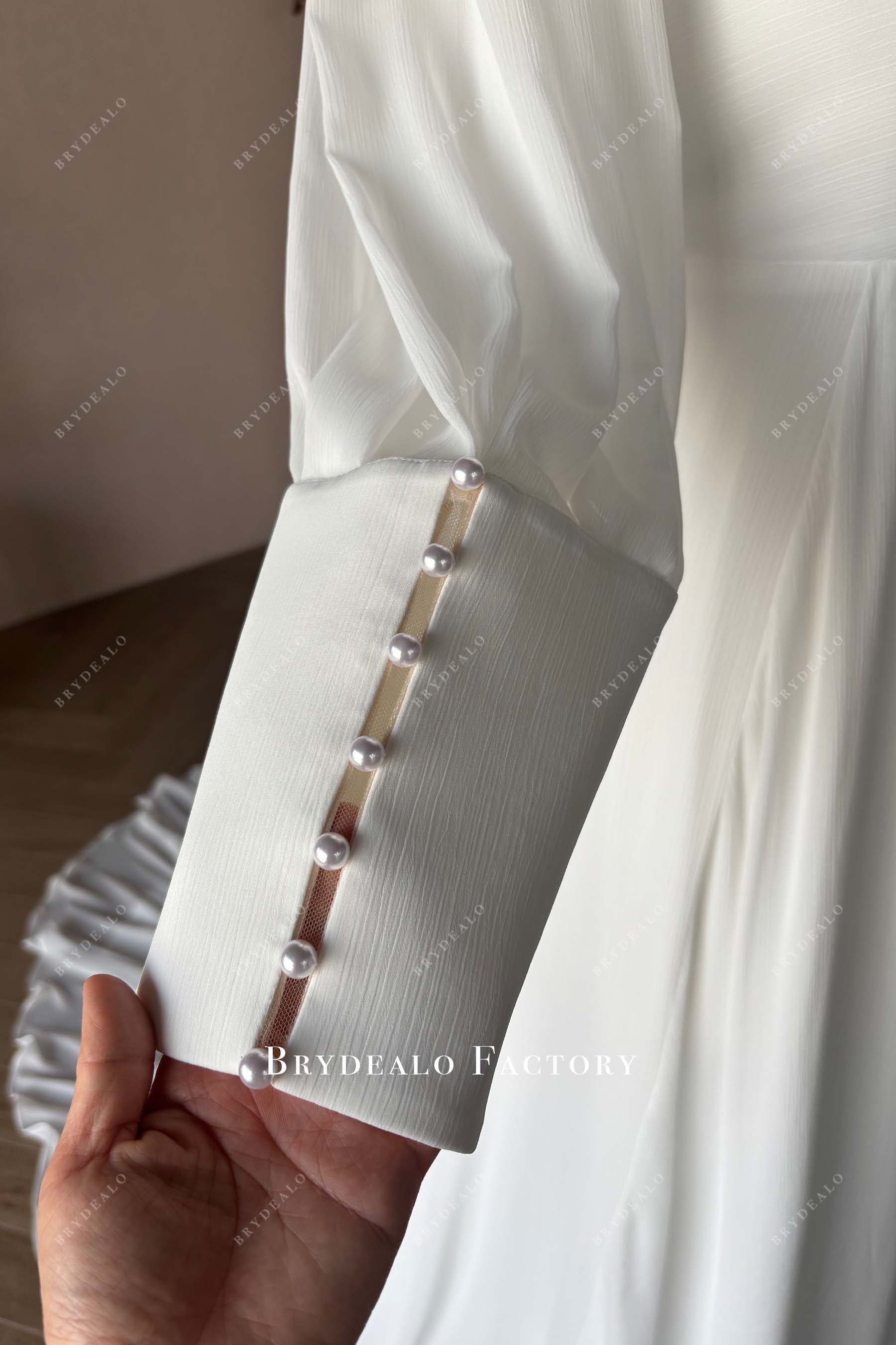 buttons adorned bishop sleeve custom wedding dress