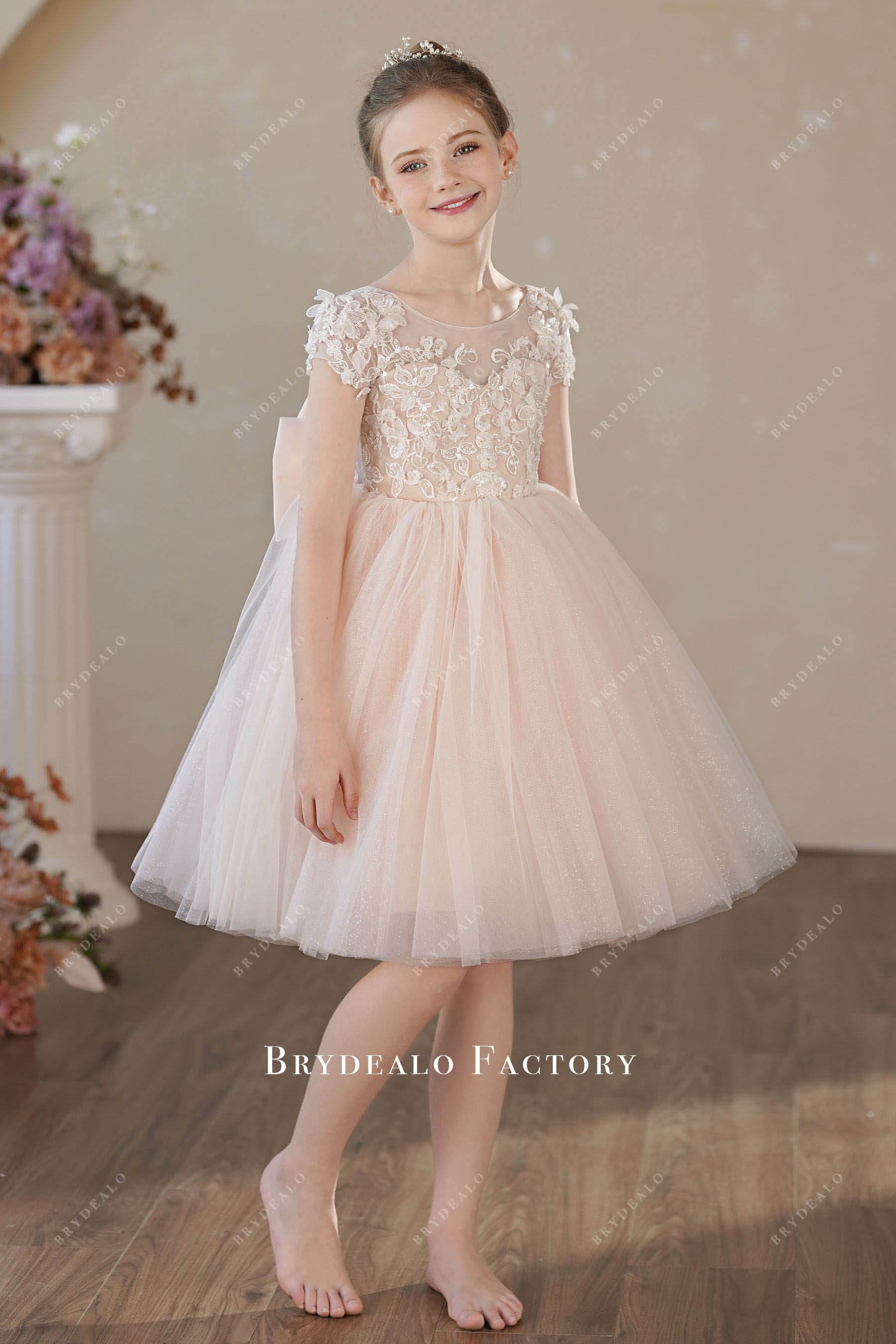 Luxury Beaded Flower Lace Shimmery Tulle Flower Girl Dress