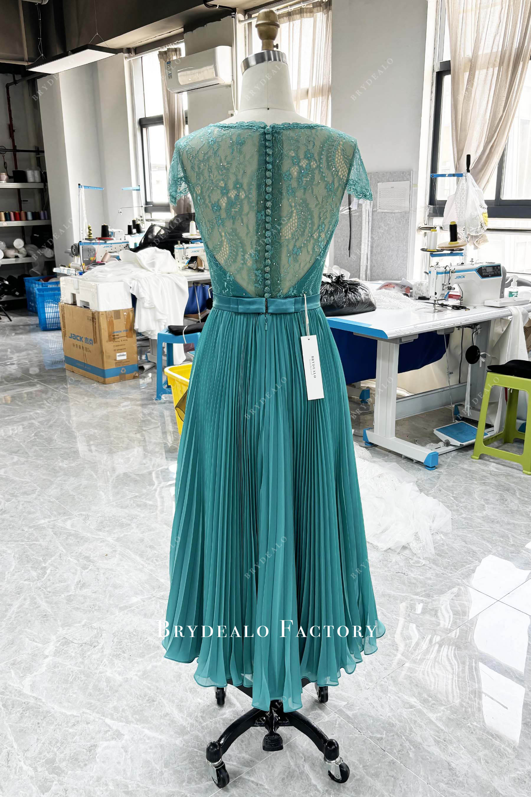 cap sleeve illusion buttoned back formal dress