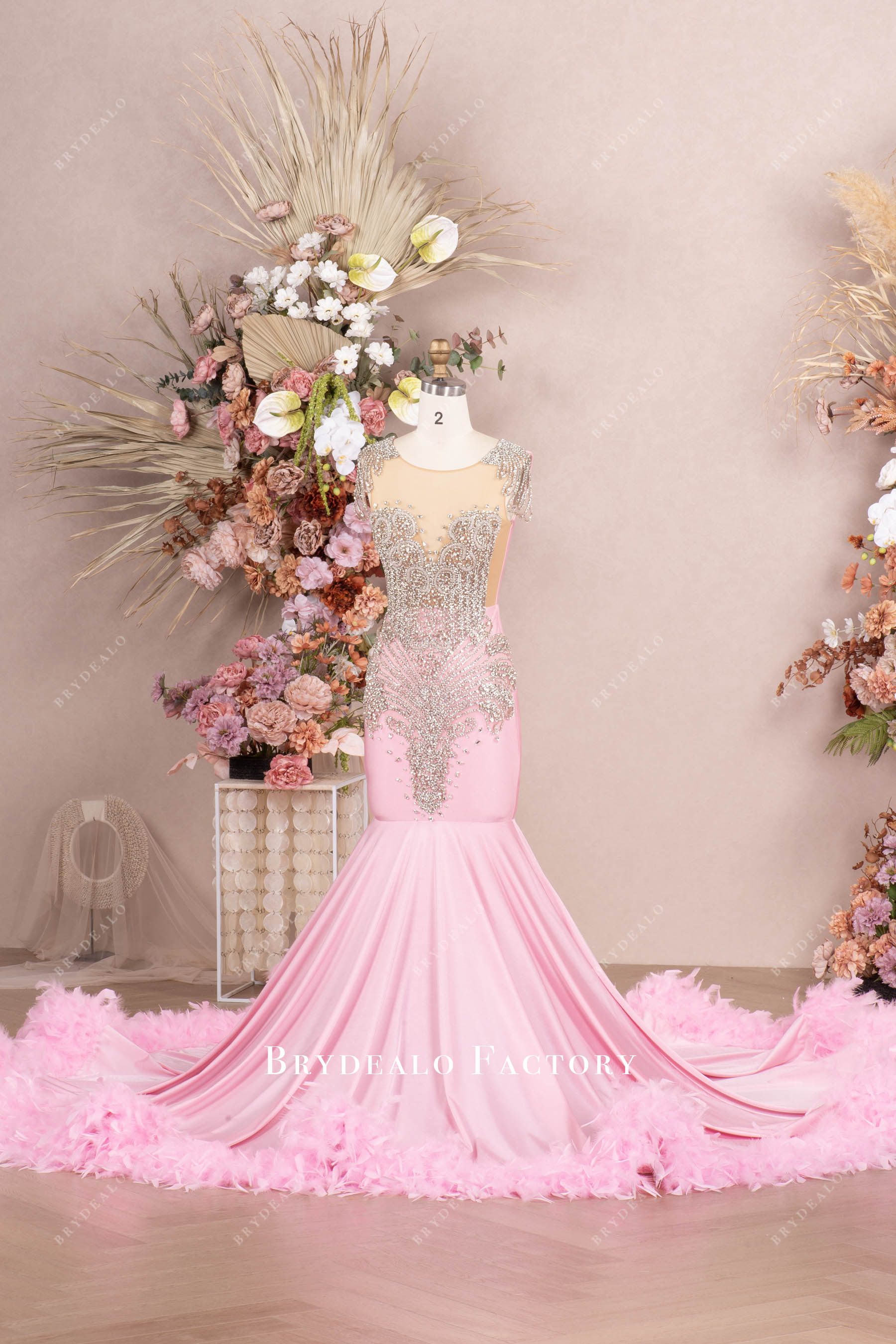 cap sleeve sparkly jersey feather prom dress