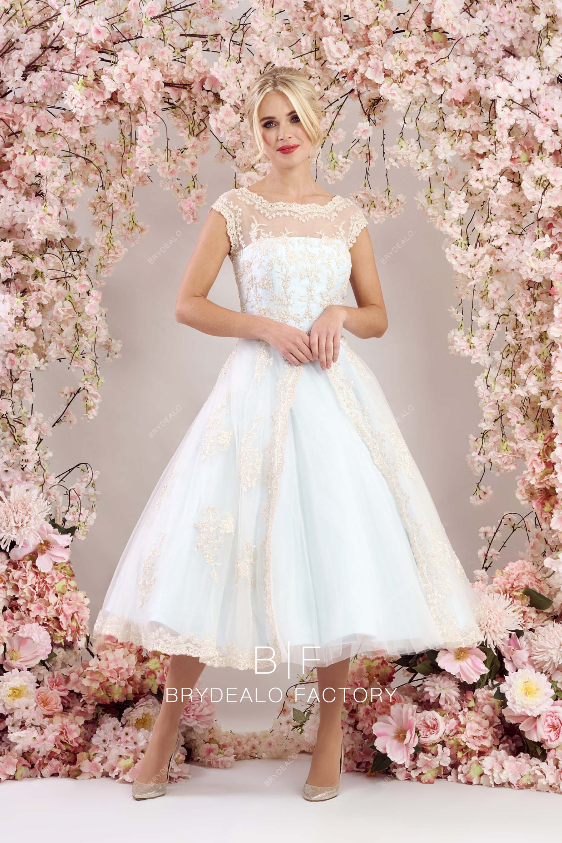 cap sleeves short casual wedding dress