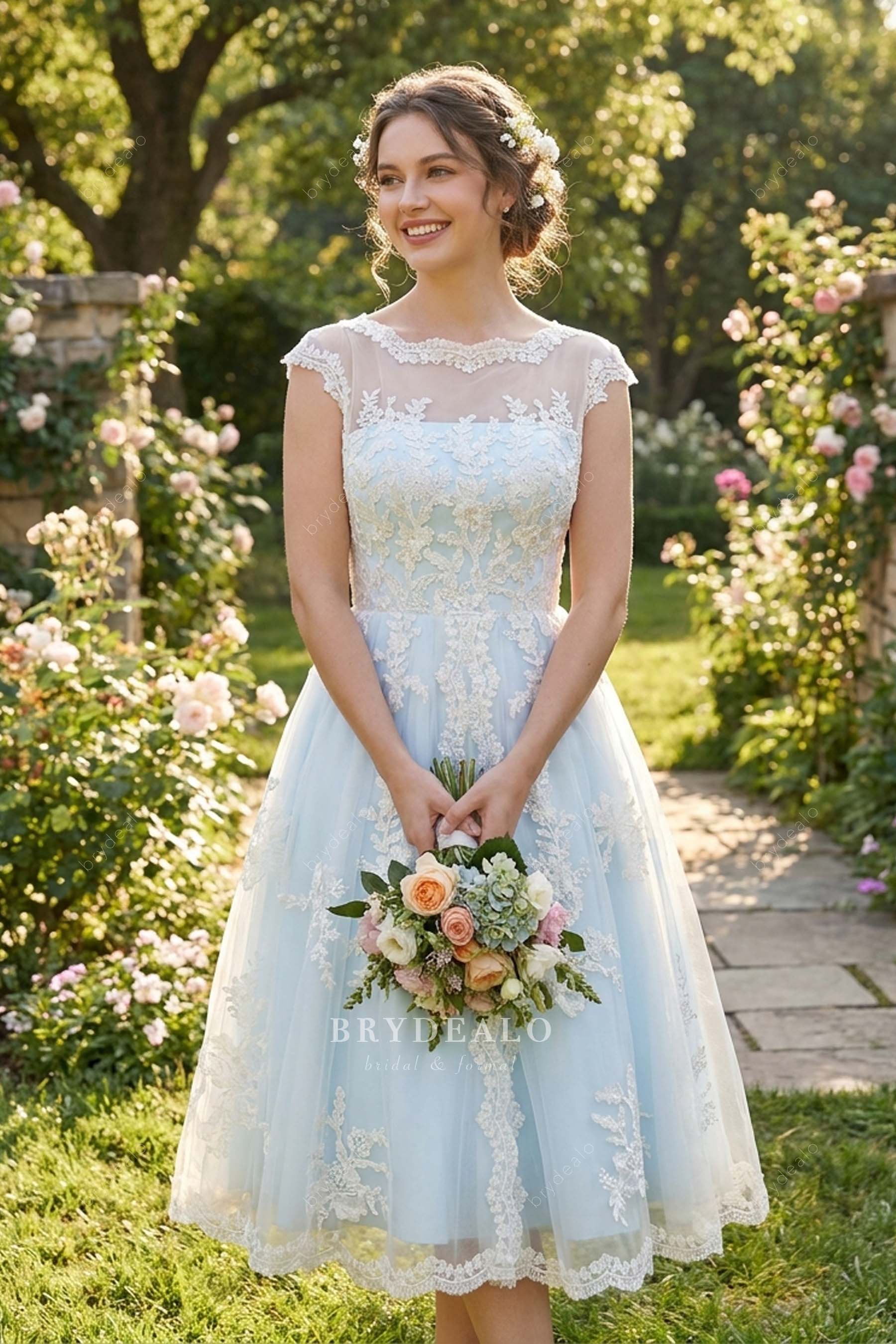 cap sleeves short casual wedding dress