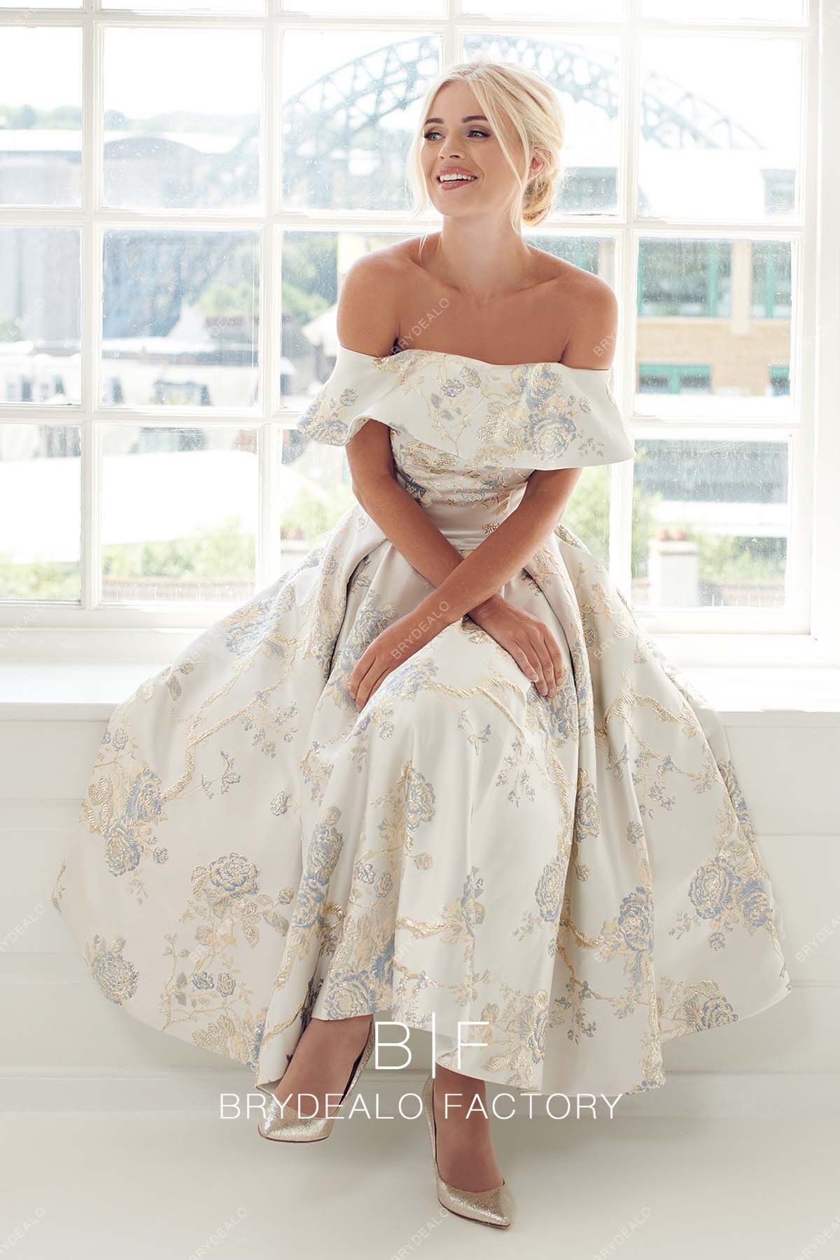 casual print A-line bridal gown