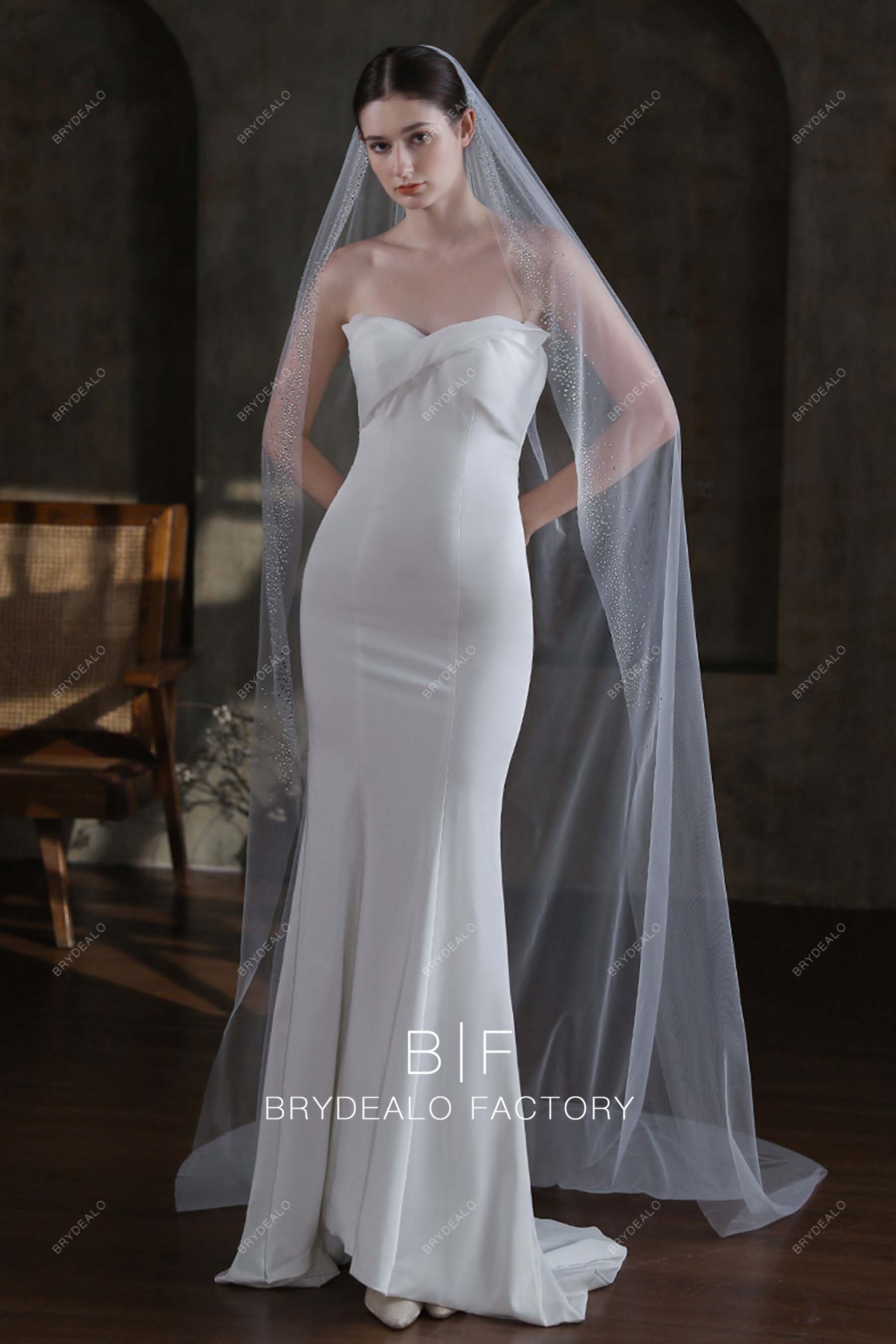 Luxury Wedding Veil Bling Bling Pearls Long Cathedural Bridal Veil