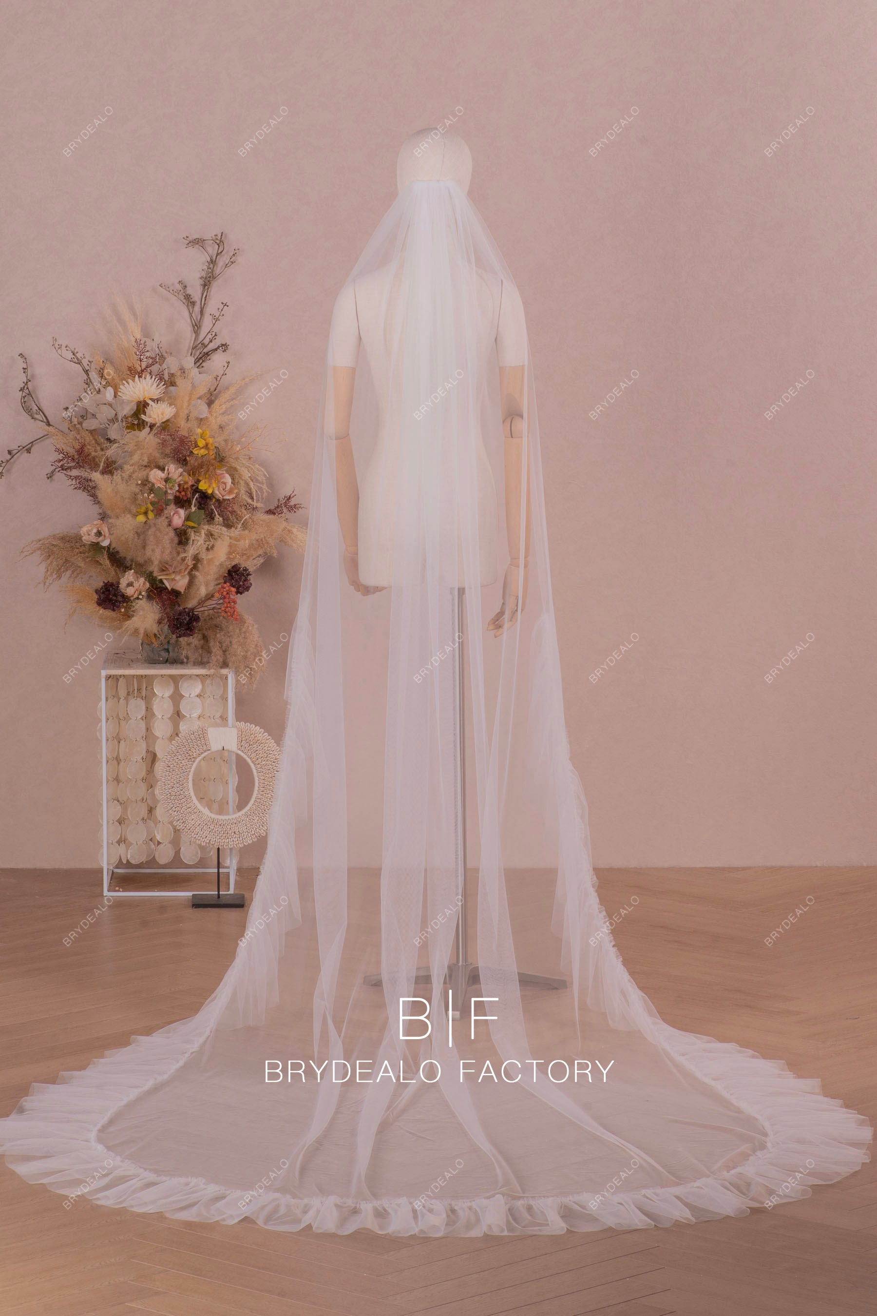 cathedral length ruffled tulle wedding veil
