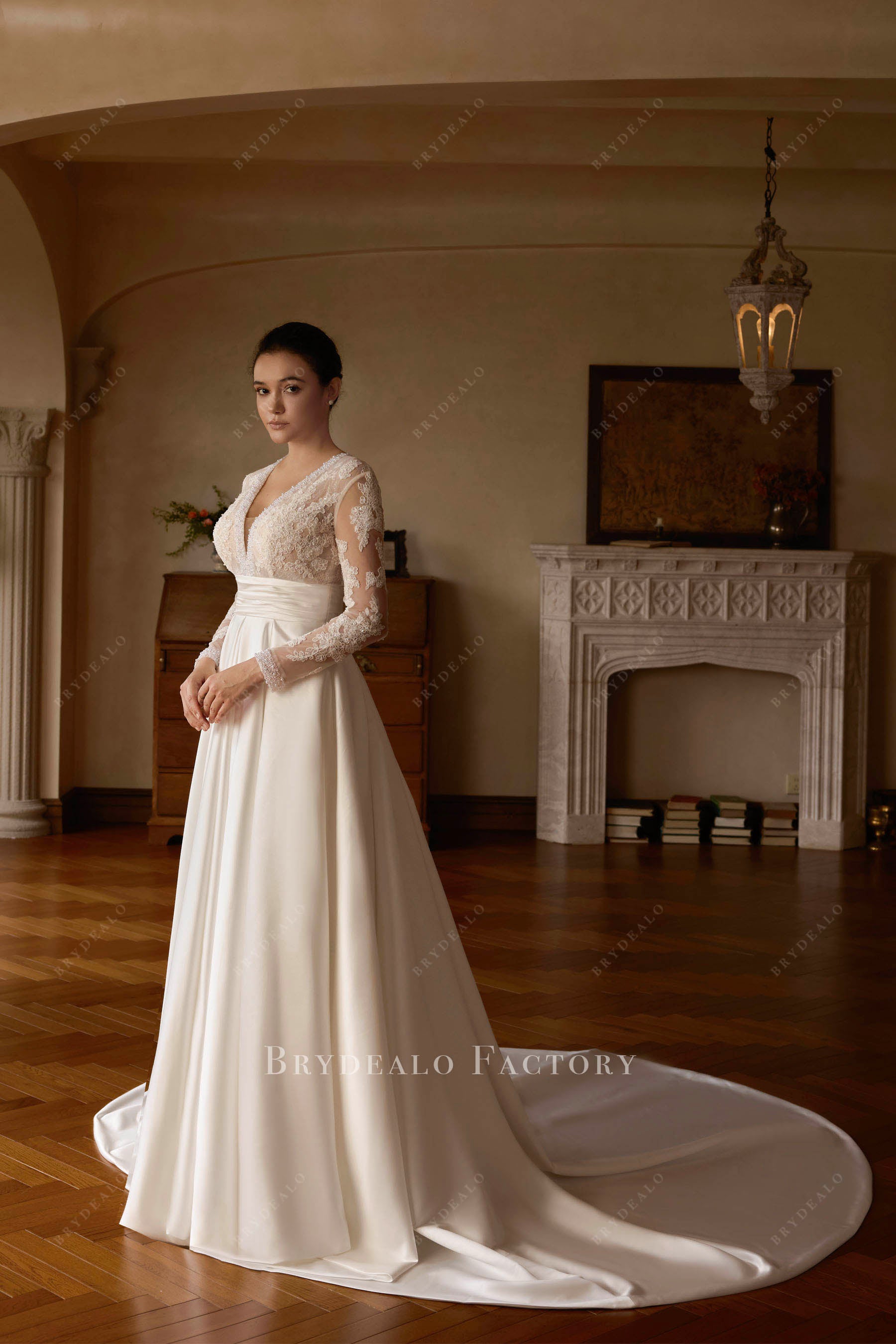 cathedral train modern wedding dress