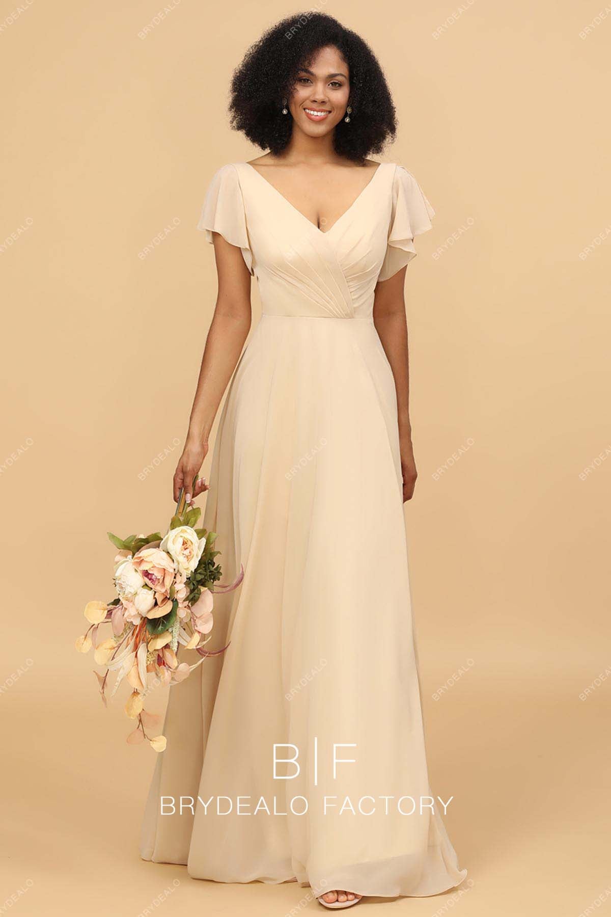white christmas dresses Navy Blue Chiffon Bridesmaid Dress V-Neck Sleeveless Dark Blue / 10 main image 1