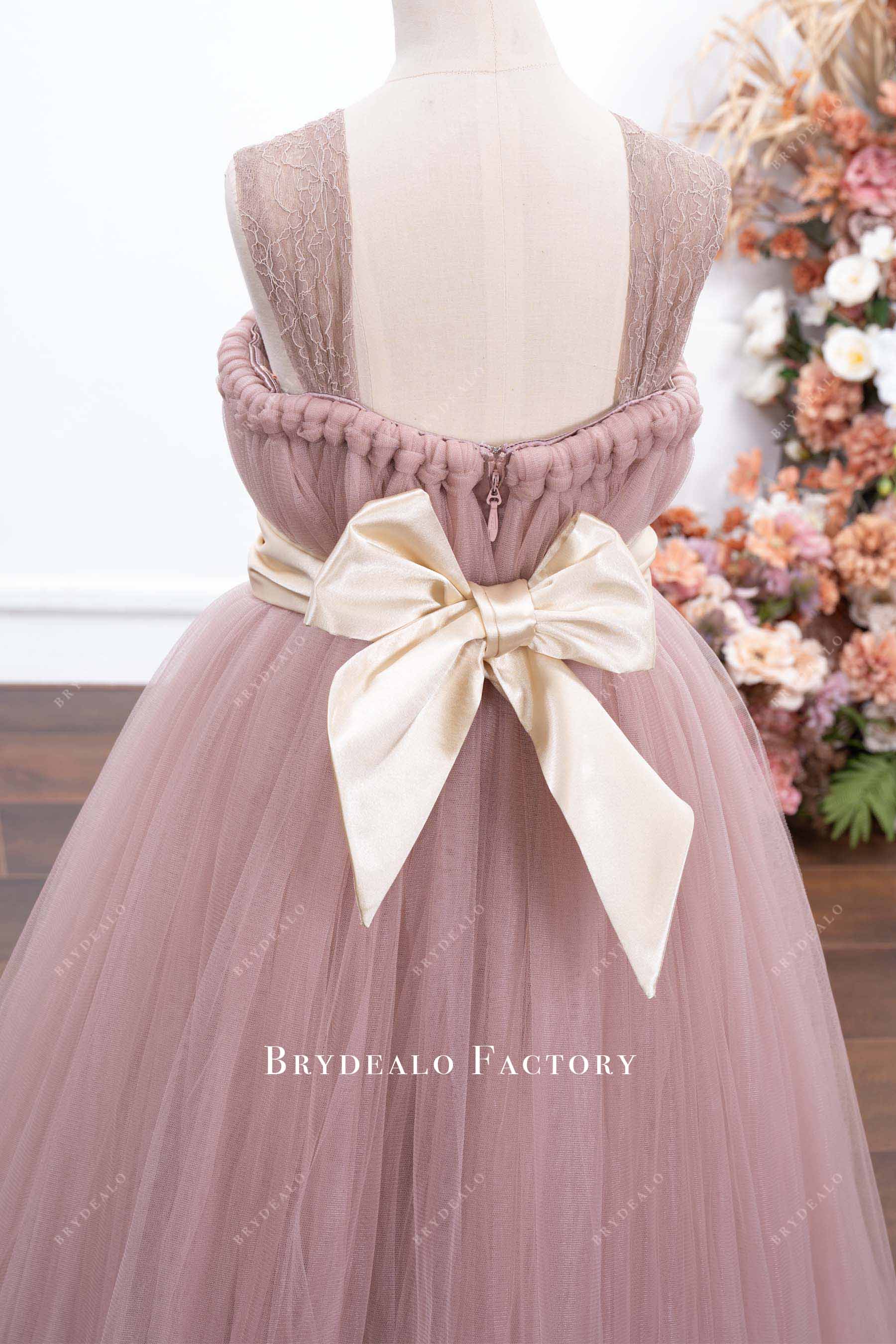 champagne bowknot back belt kids dress