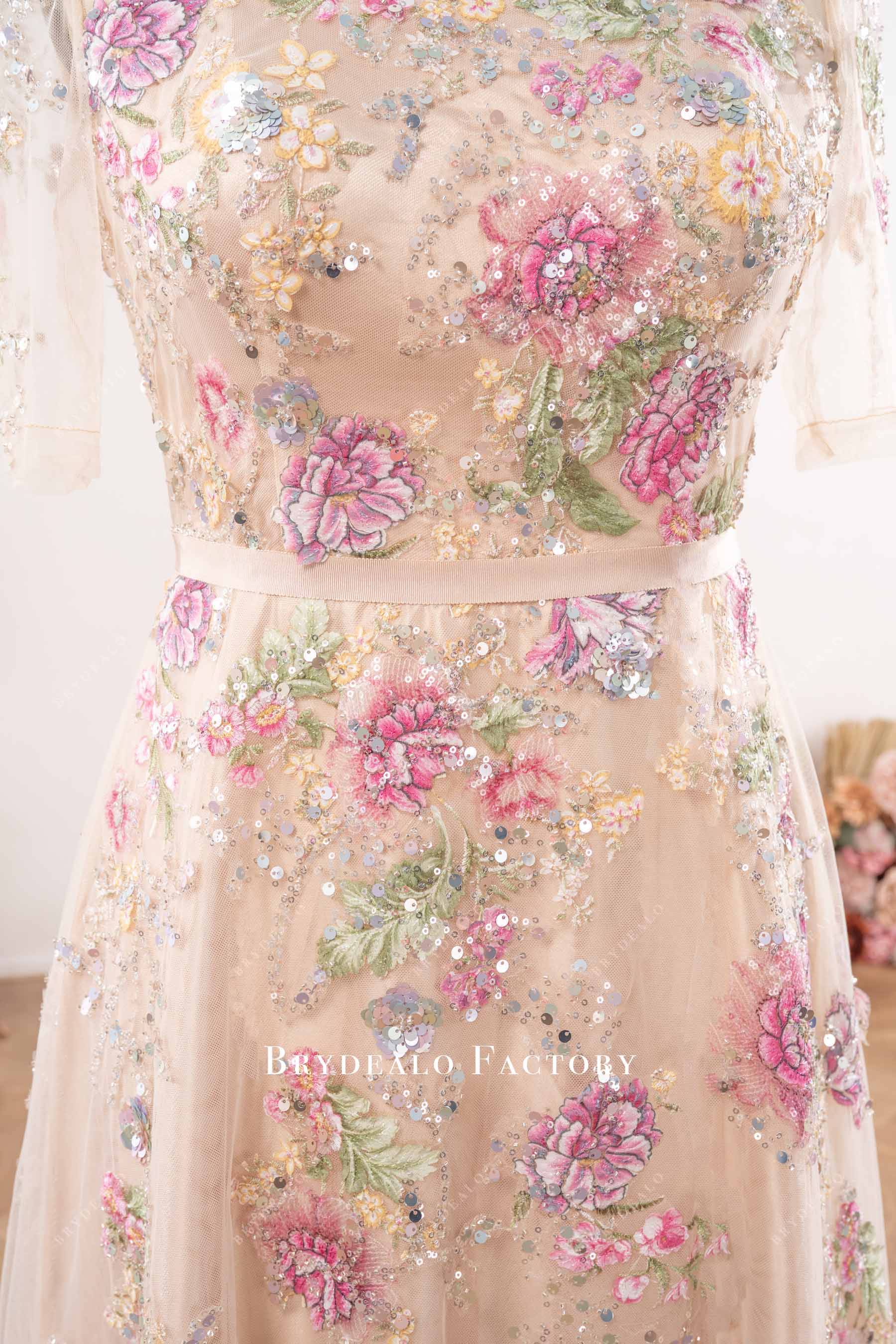 champagne flower sequin formal dress