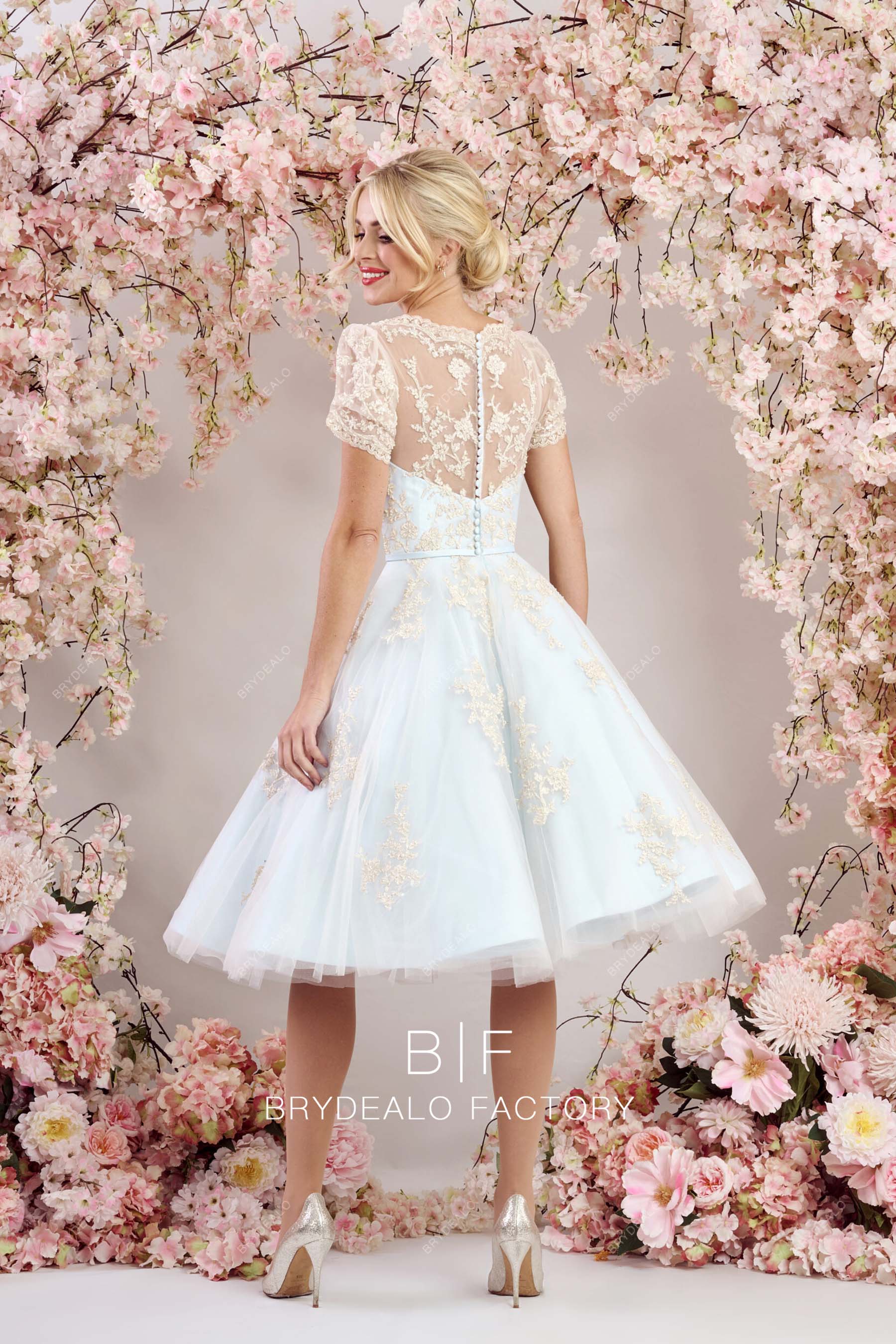 champagne lace illusion back casual bridal dress