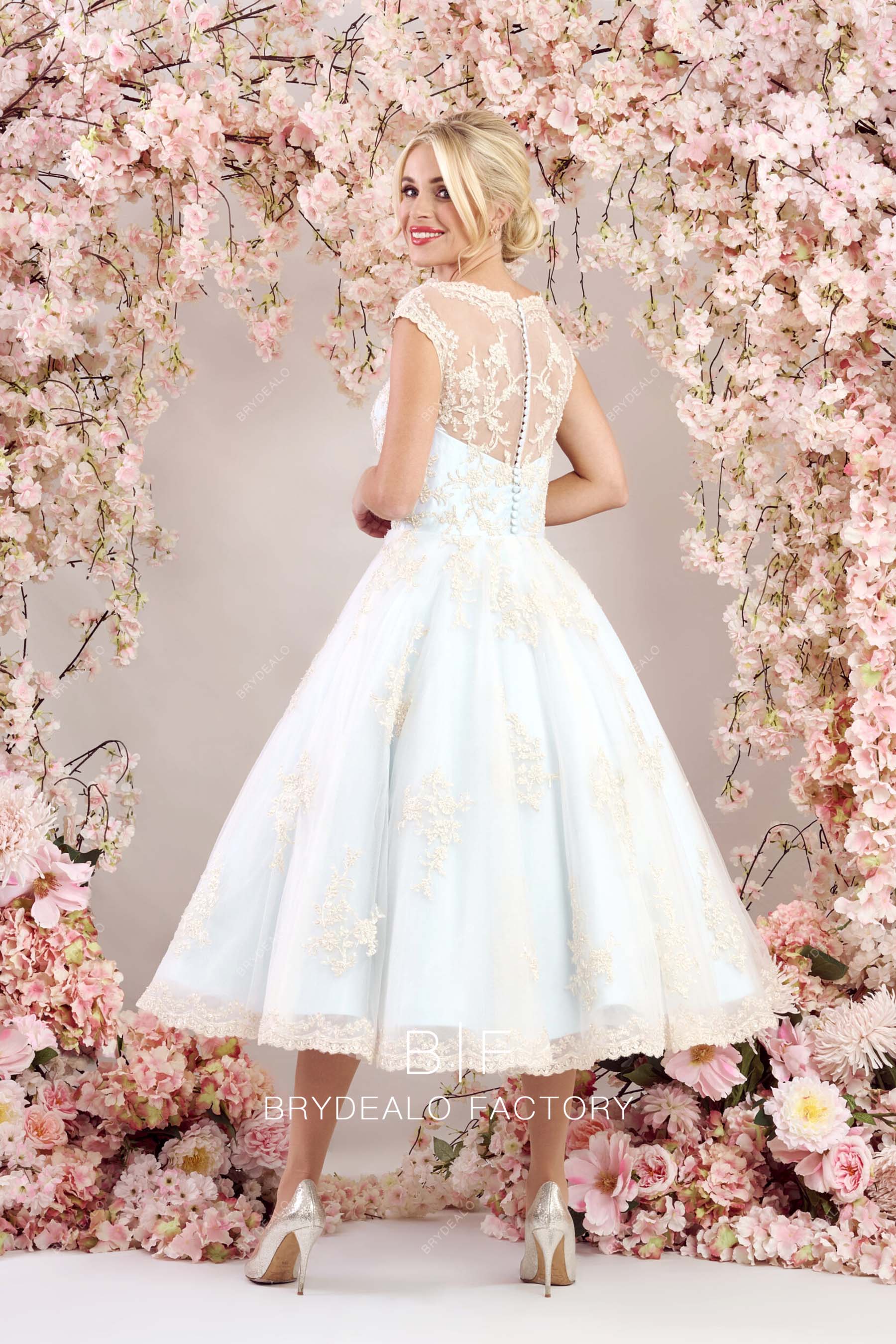 champagne lace tea length informal bridal gown