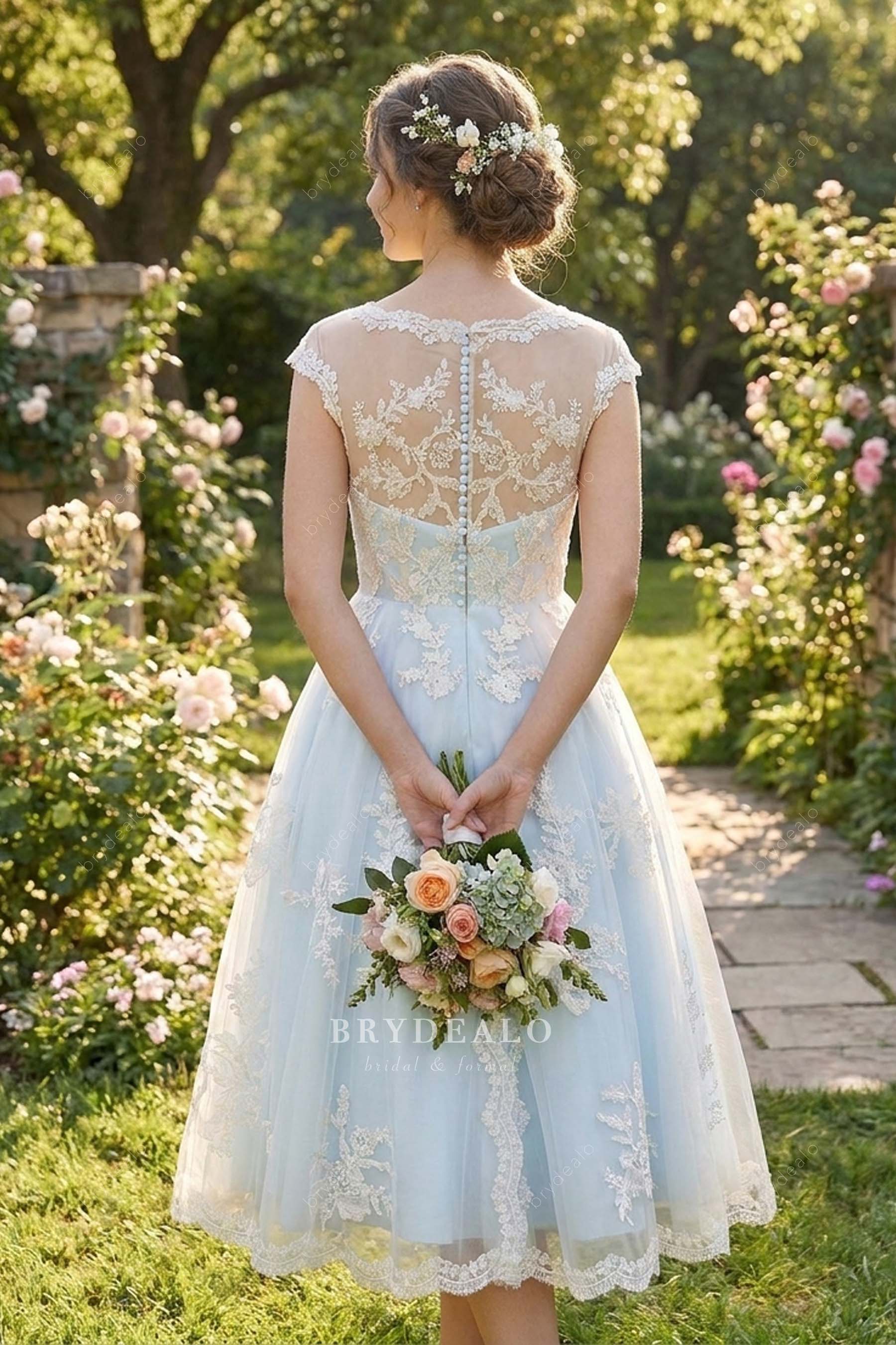 champagne lace tea length informal bridal gown