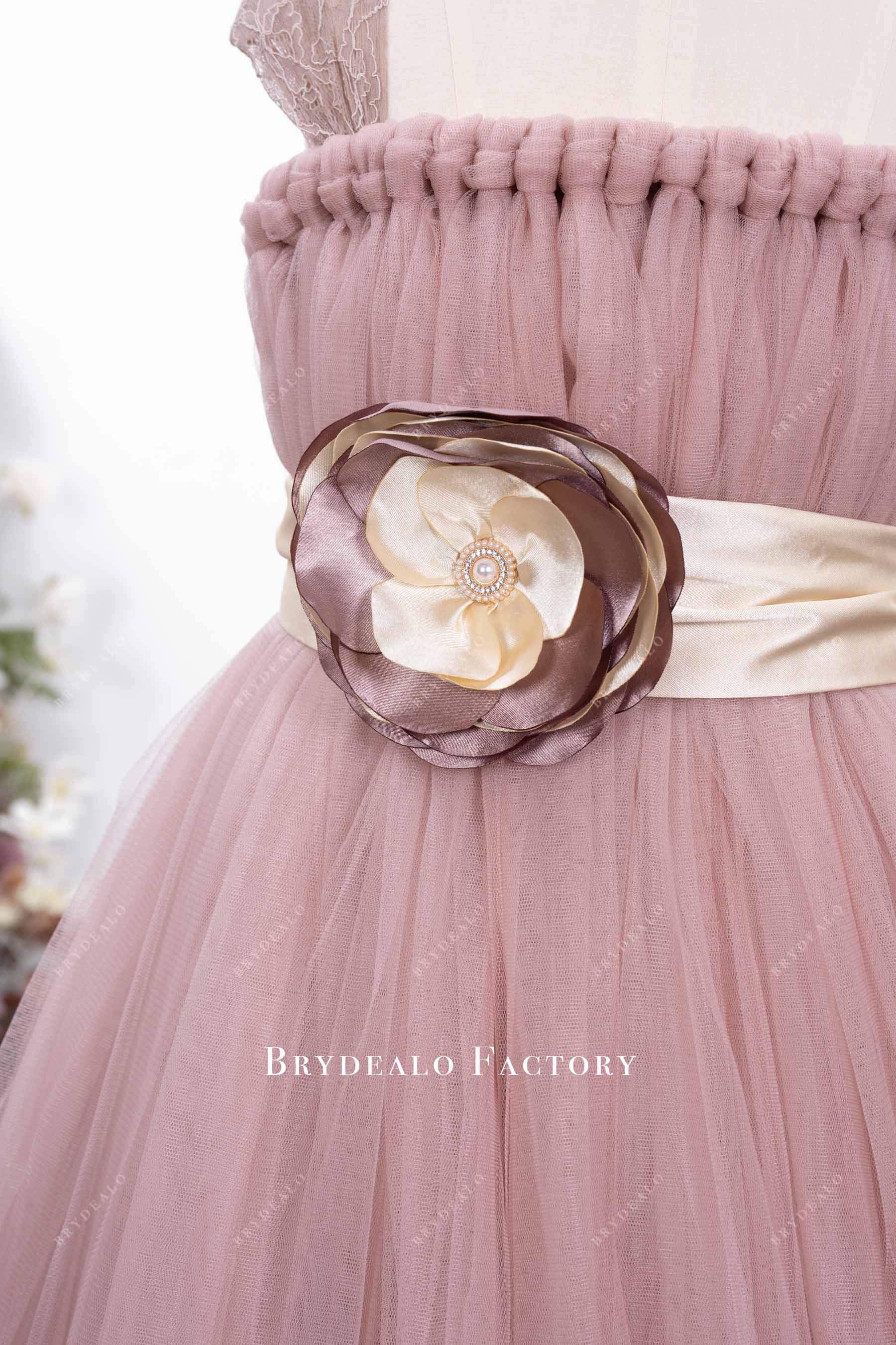 champagne satin flower belt flower girl dress