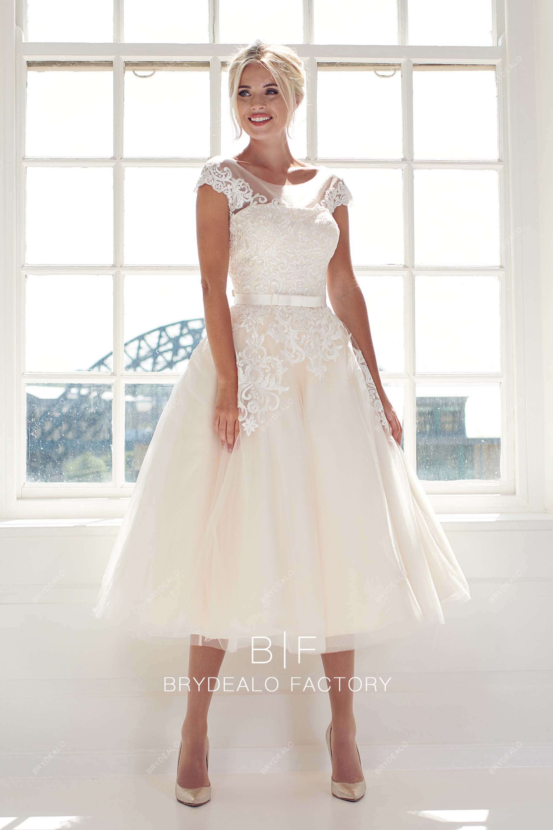 light champagne short informal bridal gown