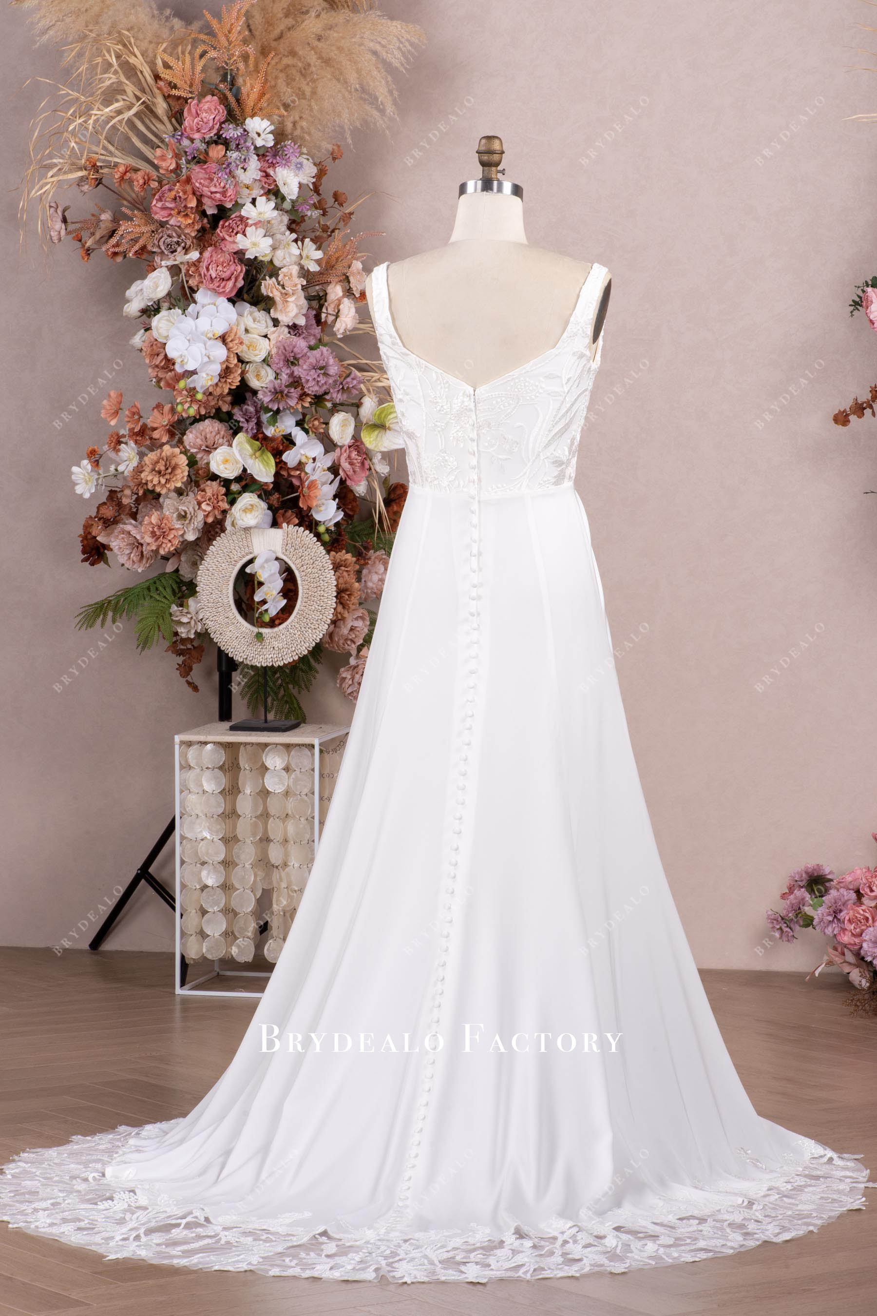 Private Label Custom A-line Lace Crepe Wedding Dress