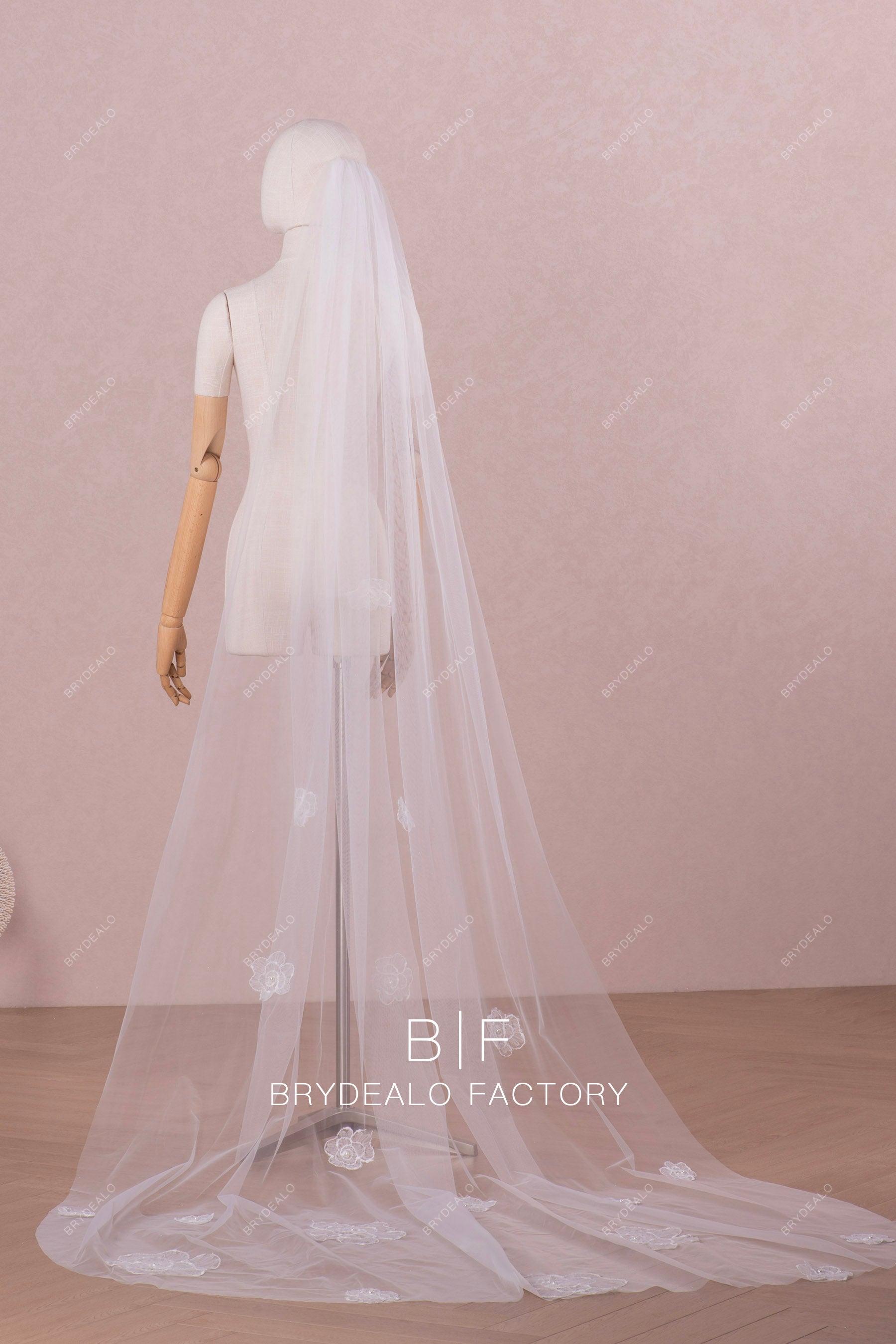 chapel length flower tulle wedding veil