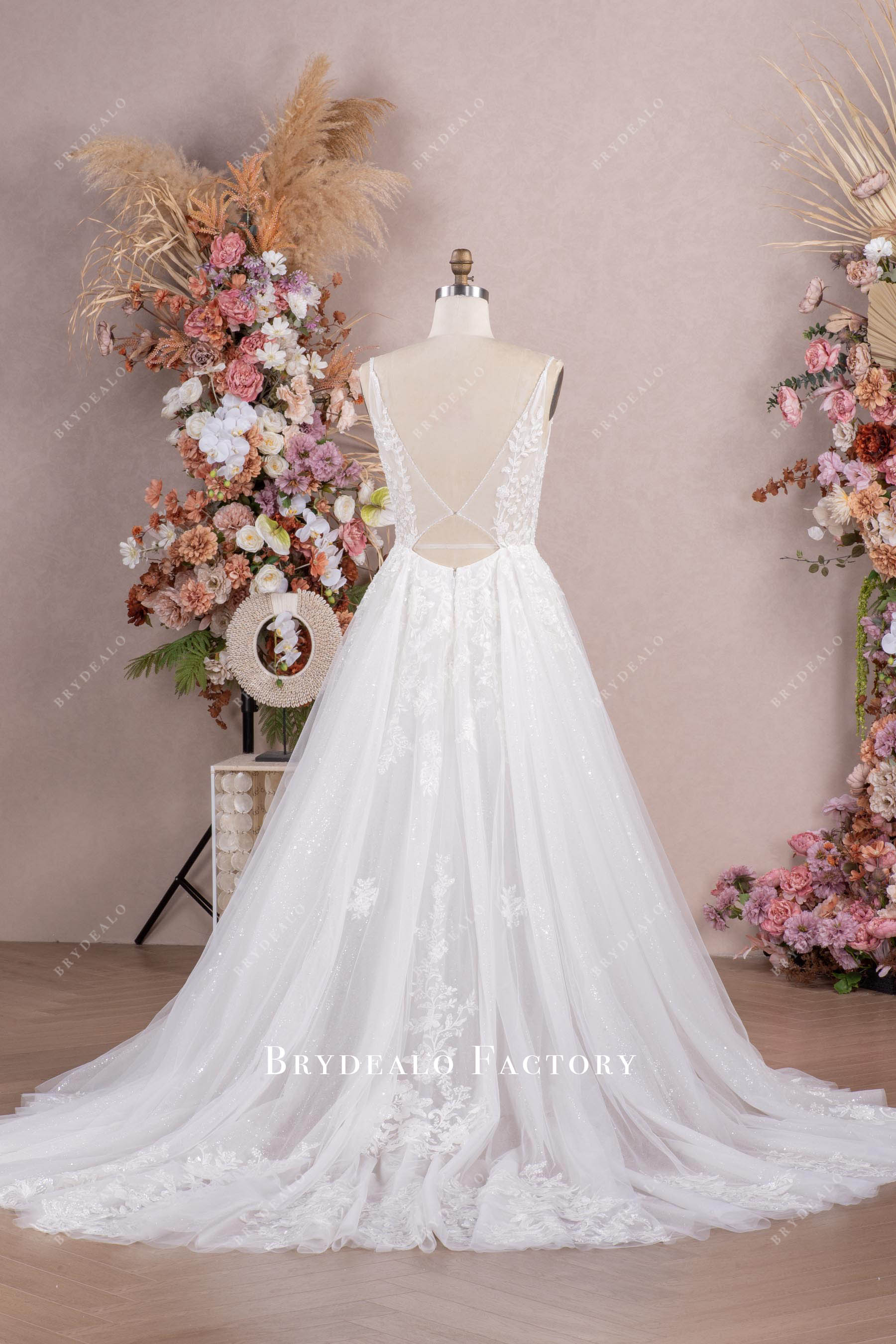 chapel train keyhole back wedding dress
