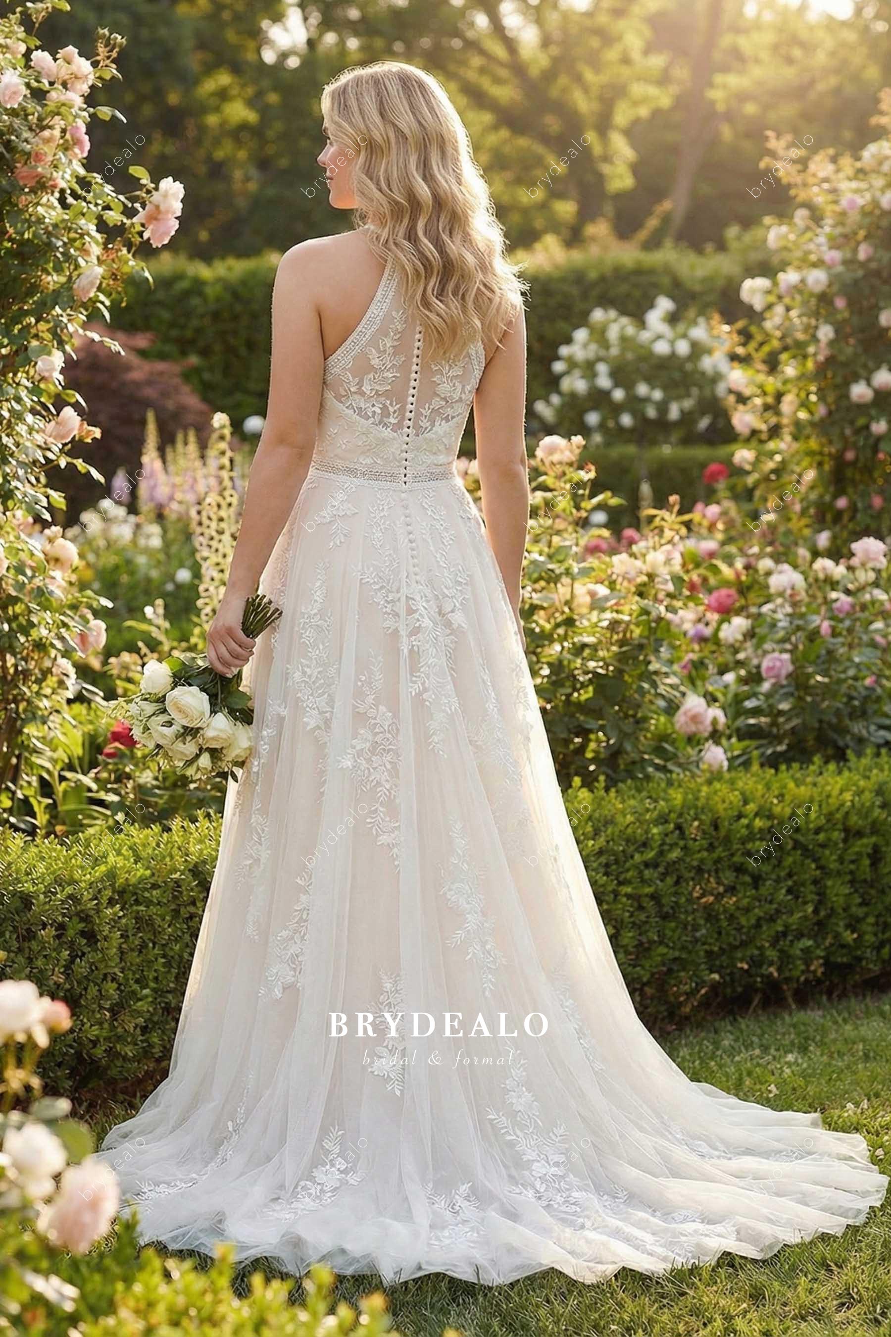 chapel train lace wedding dress