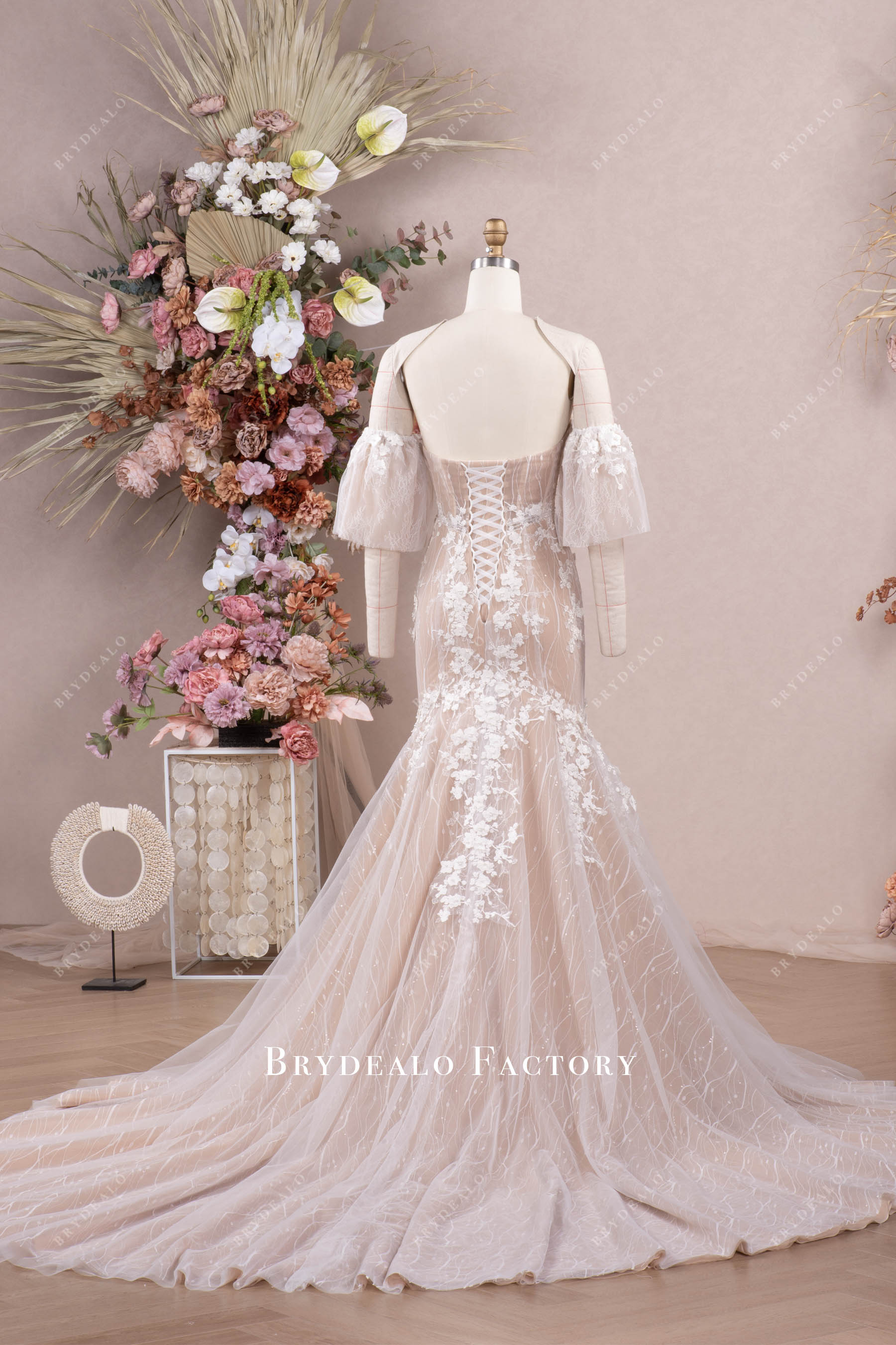 chapel train mermaid lace wedding dress