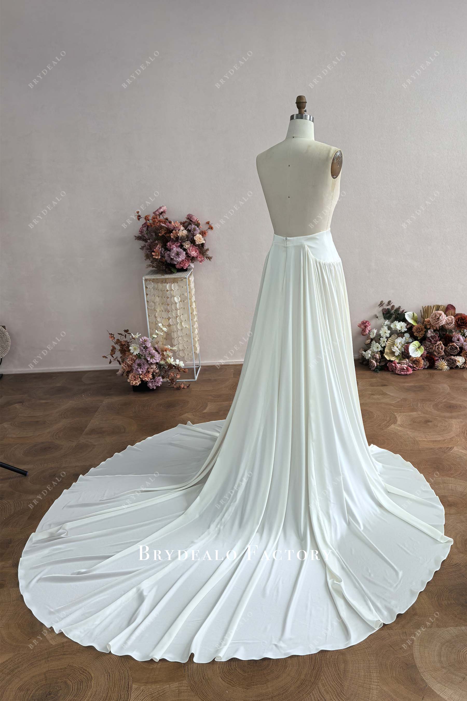 chapel train silk satin bridal skirt