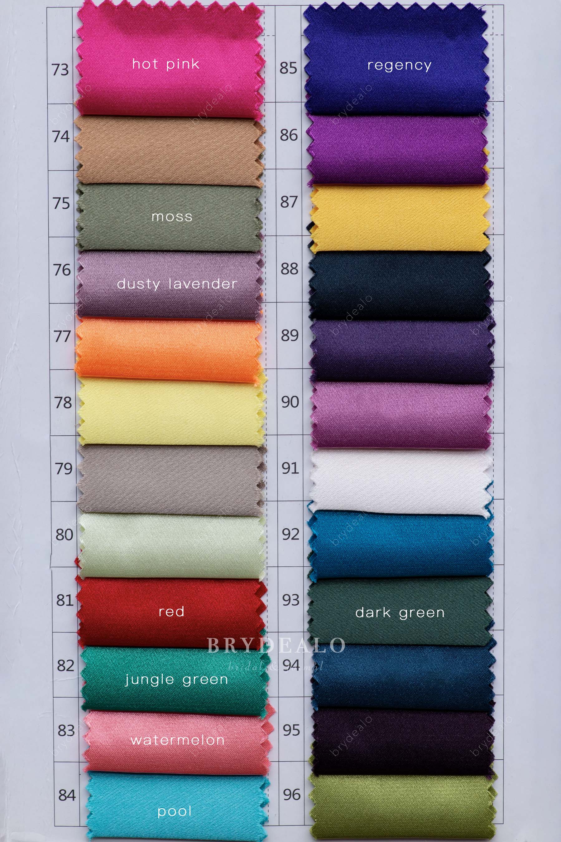 charmeuse color chart for custom dresses