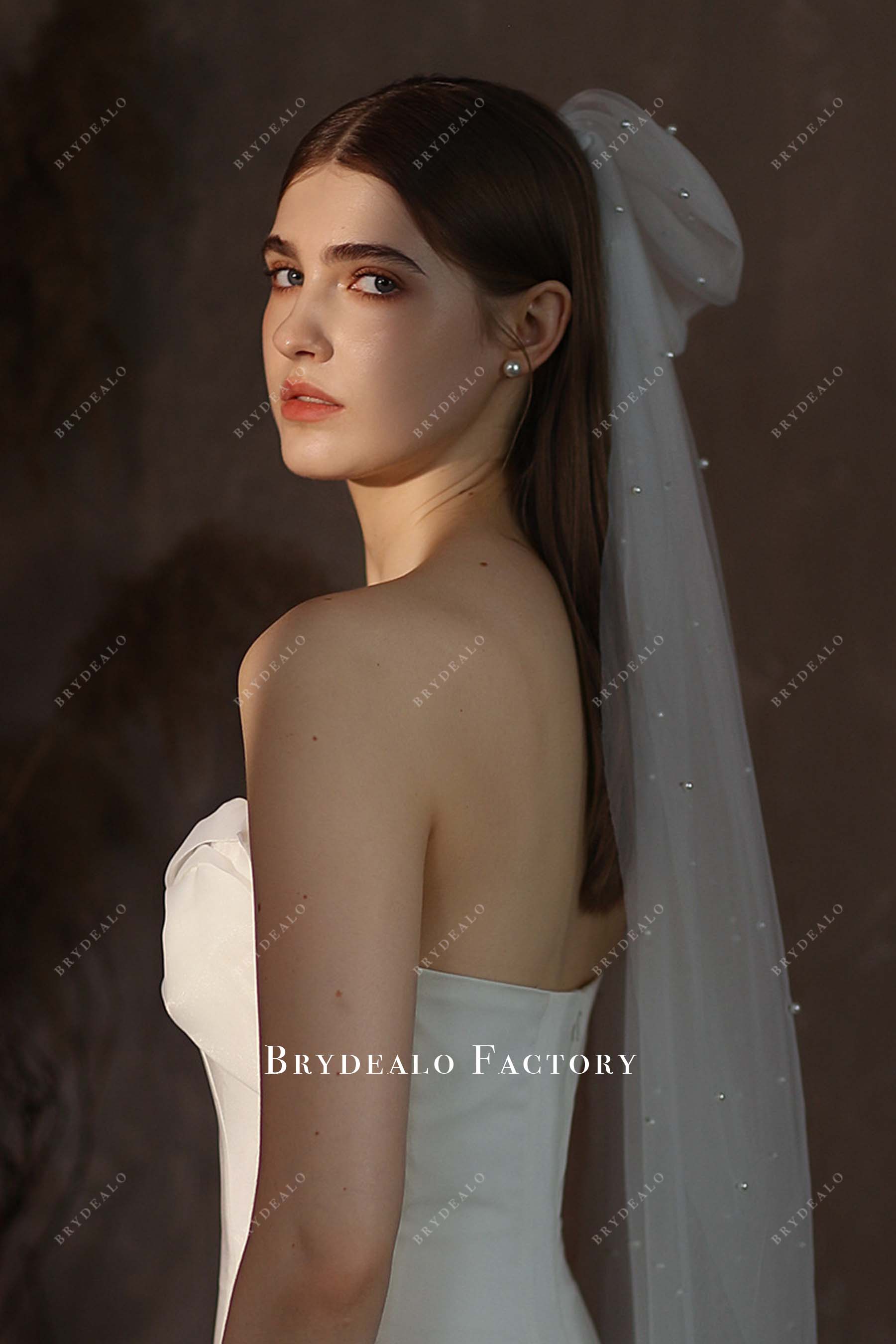 chic bowknot with comb tulle bridal veil