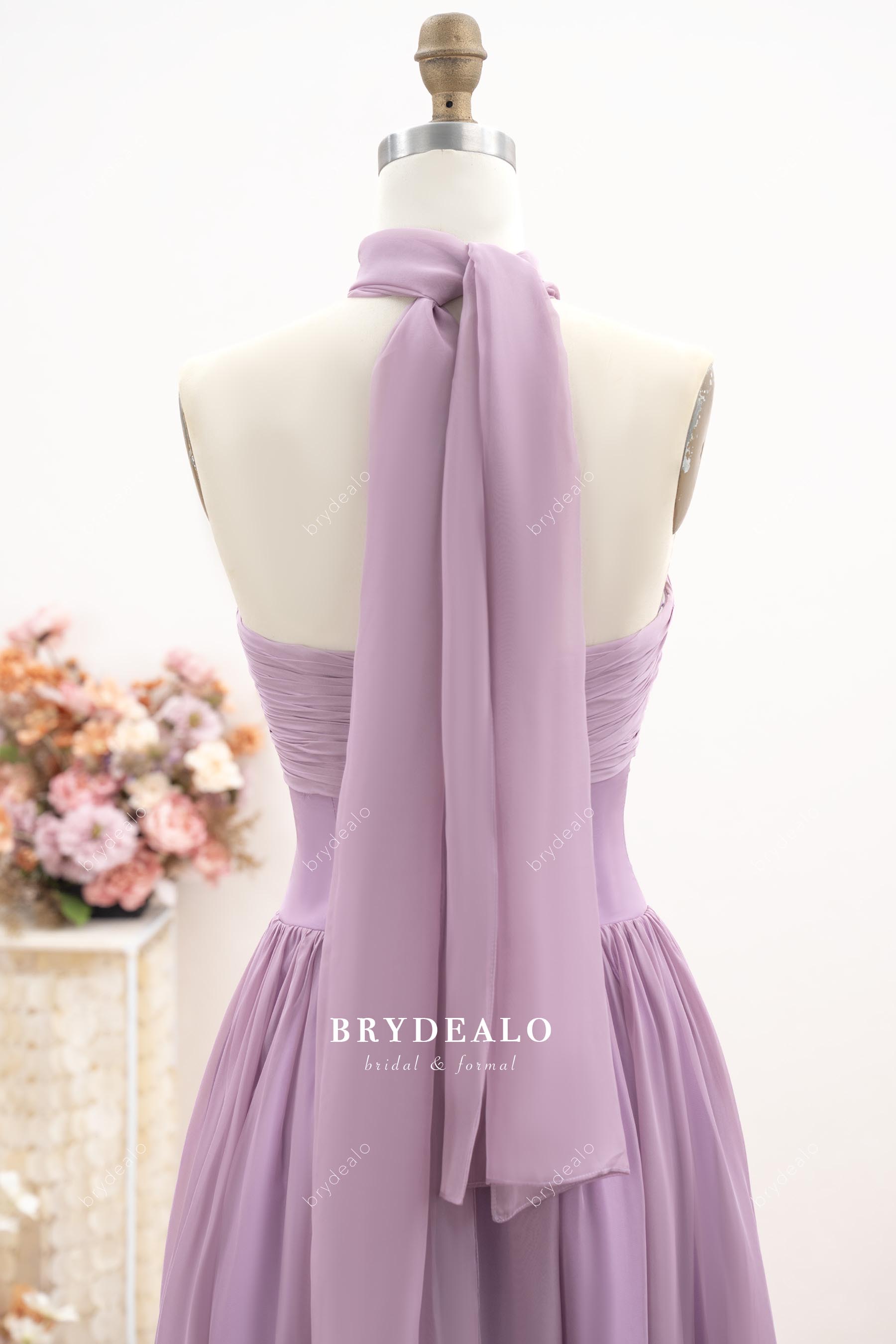 pleated straight across neck evening dress