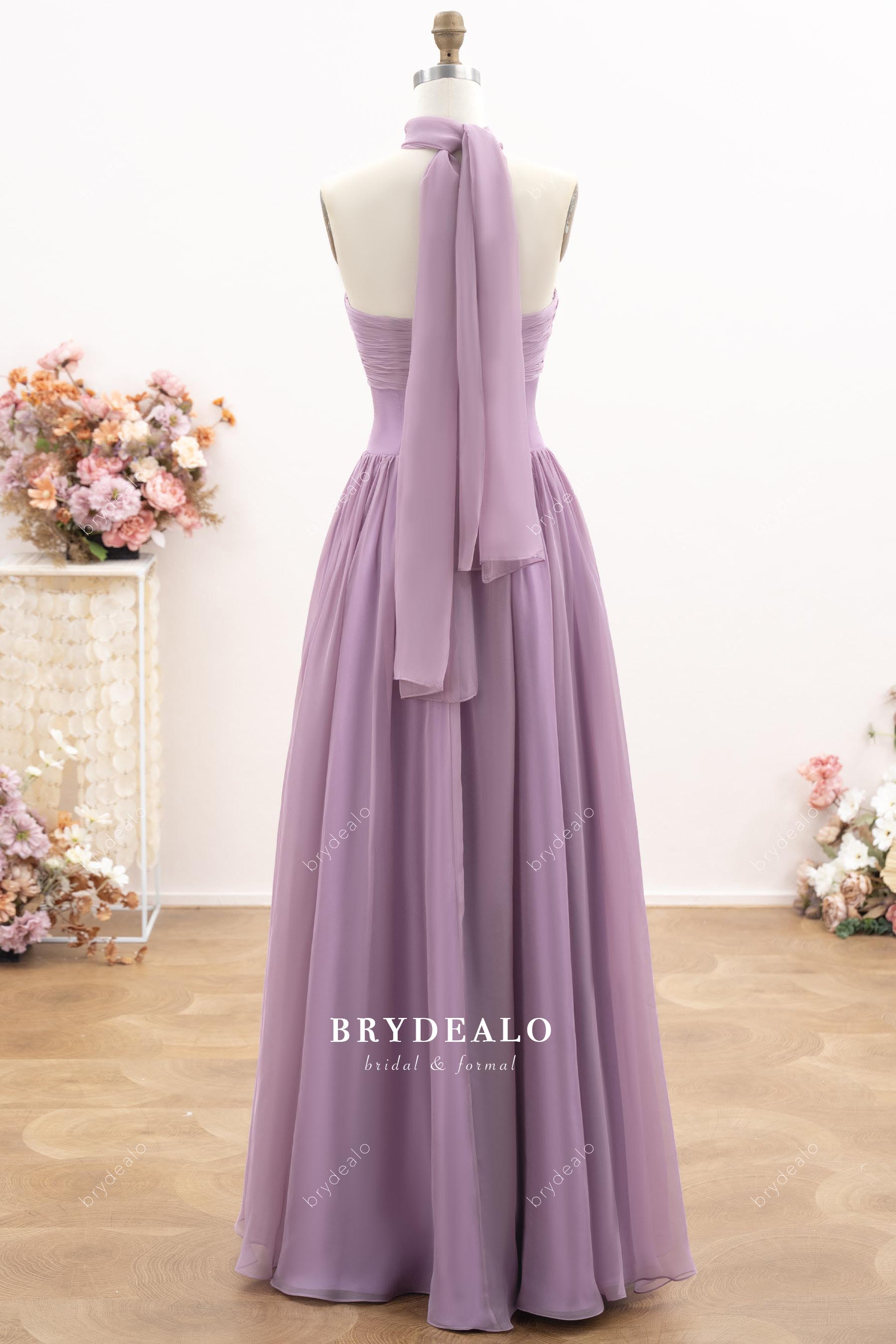 chiffon scarf floor length evening dress