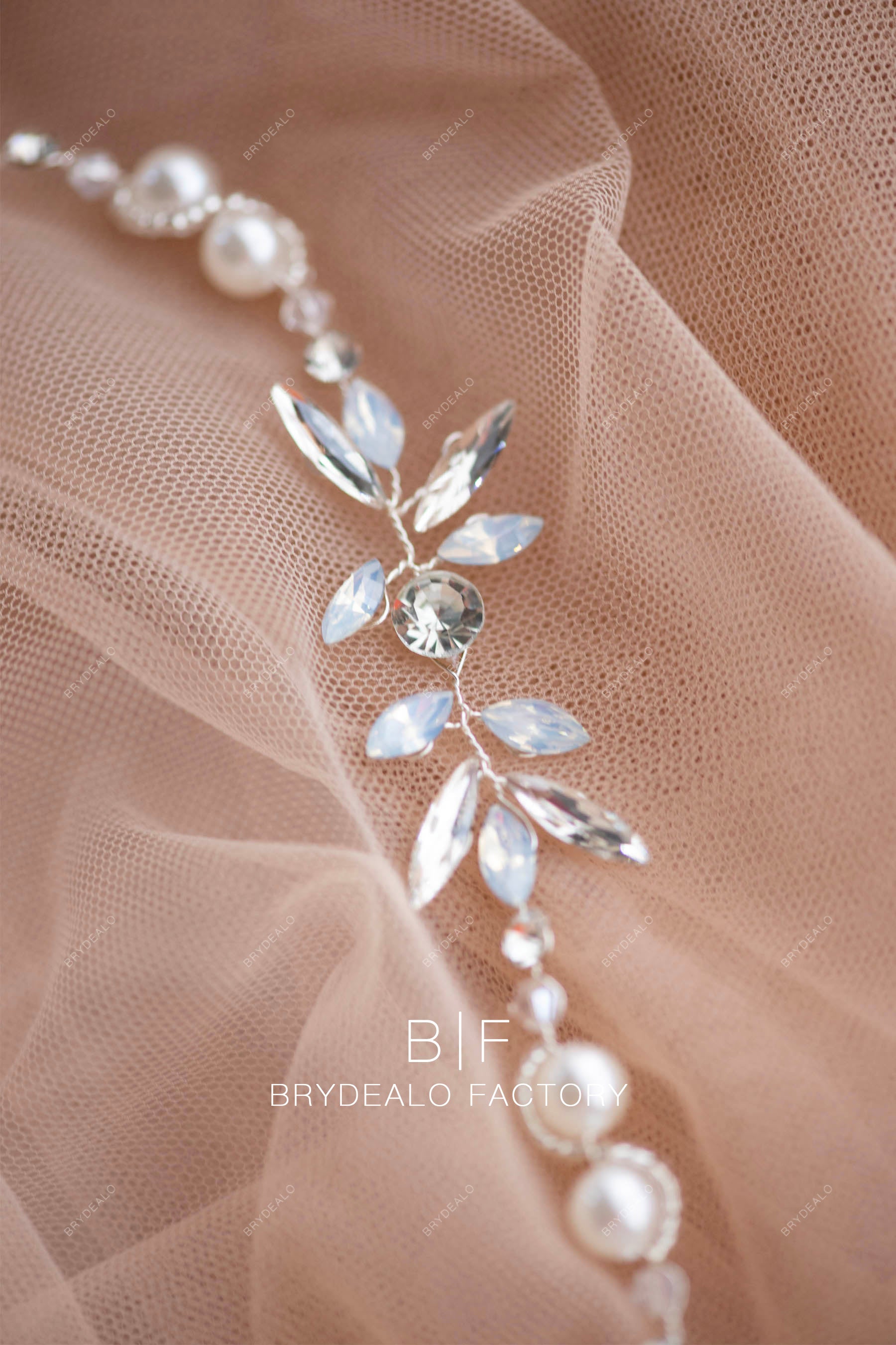 Ready To Ship | Clear Silver Blue Rhinestone Vine Bridal Halo
