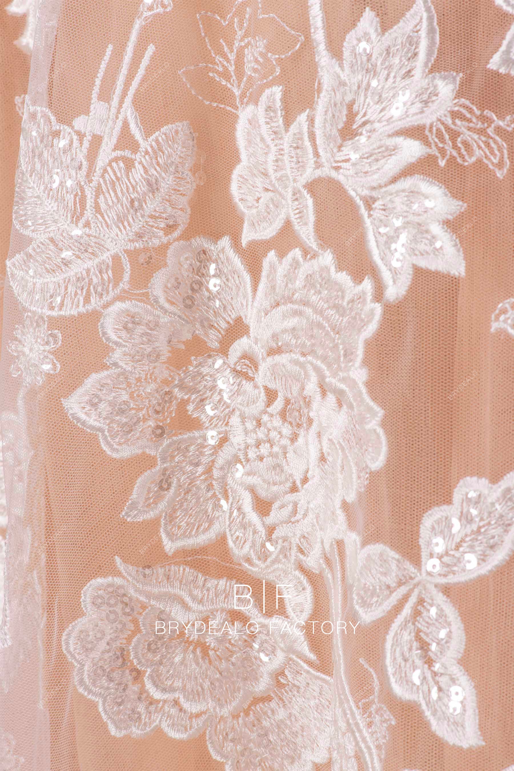 clear sequin flower lace fabric