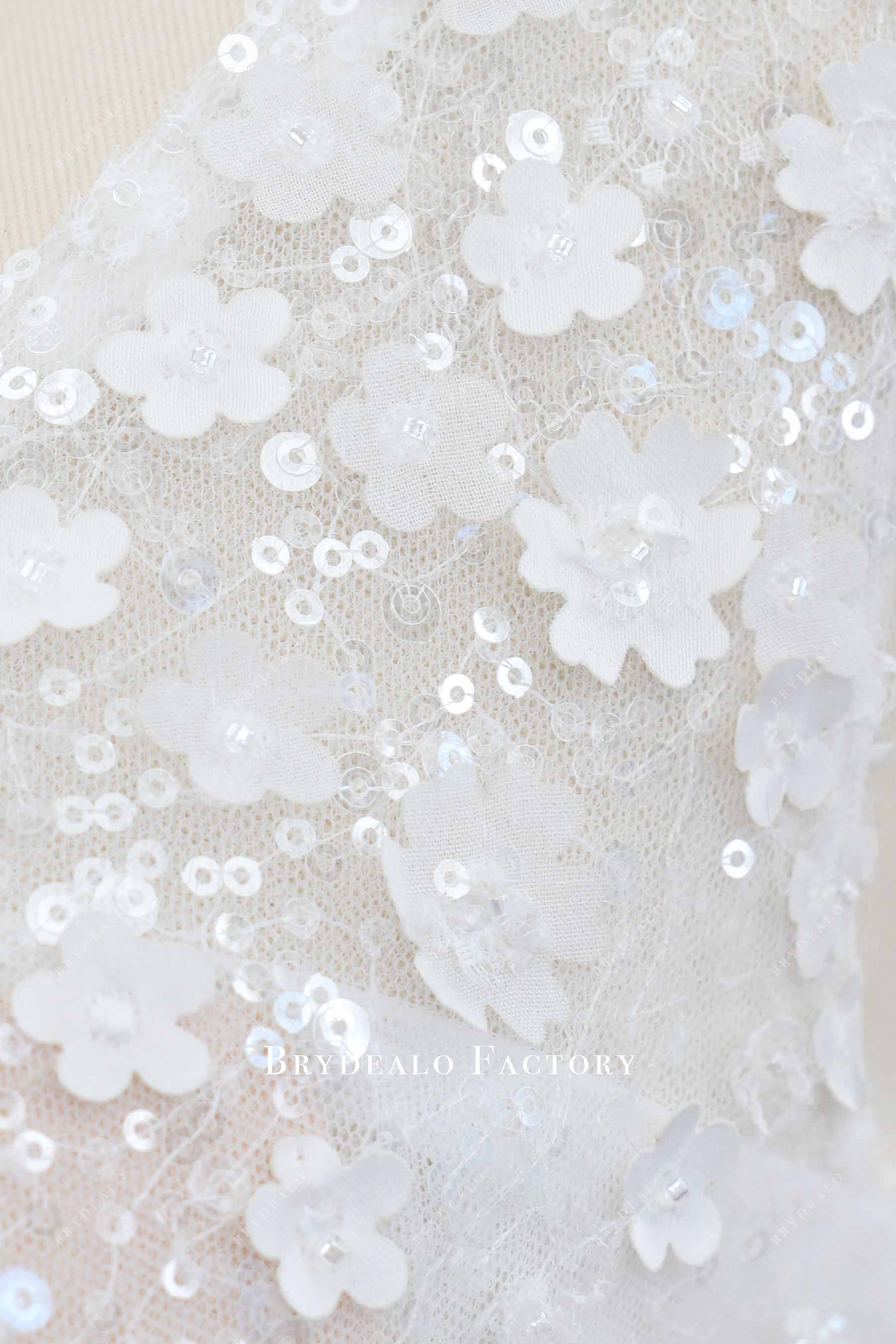 clear sequined flower lace wedding dress