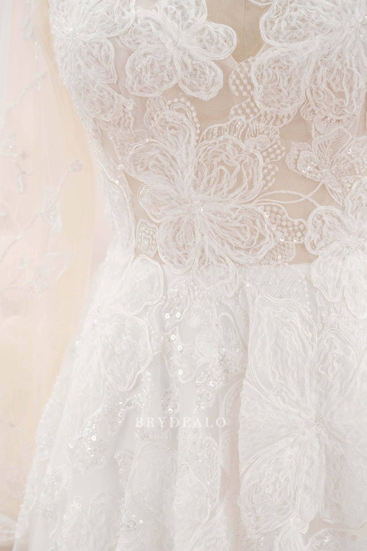 corded flower lace wedding dress