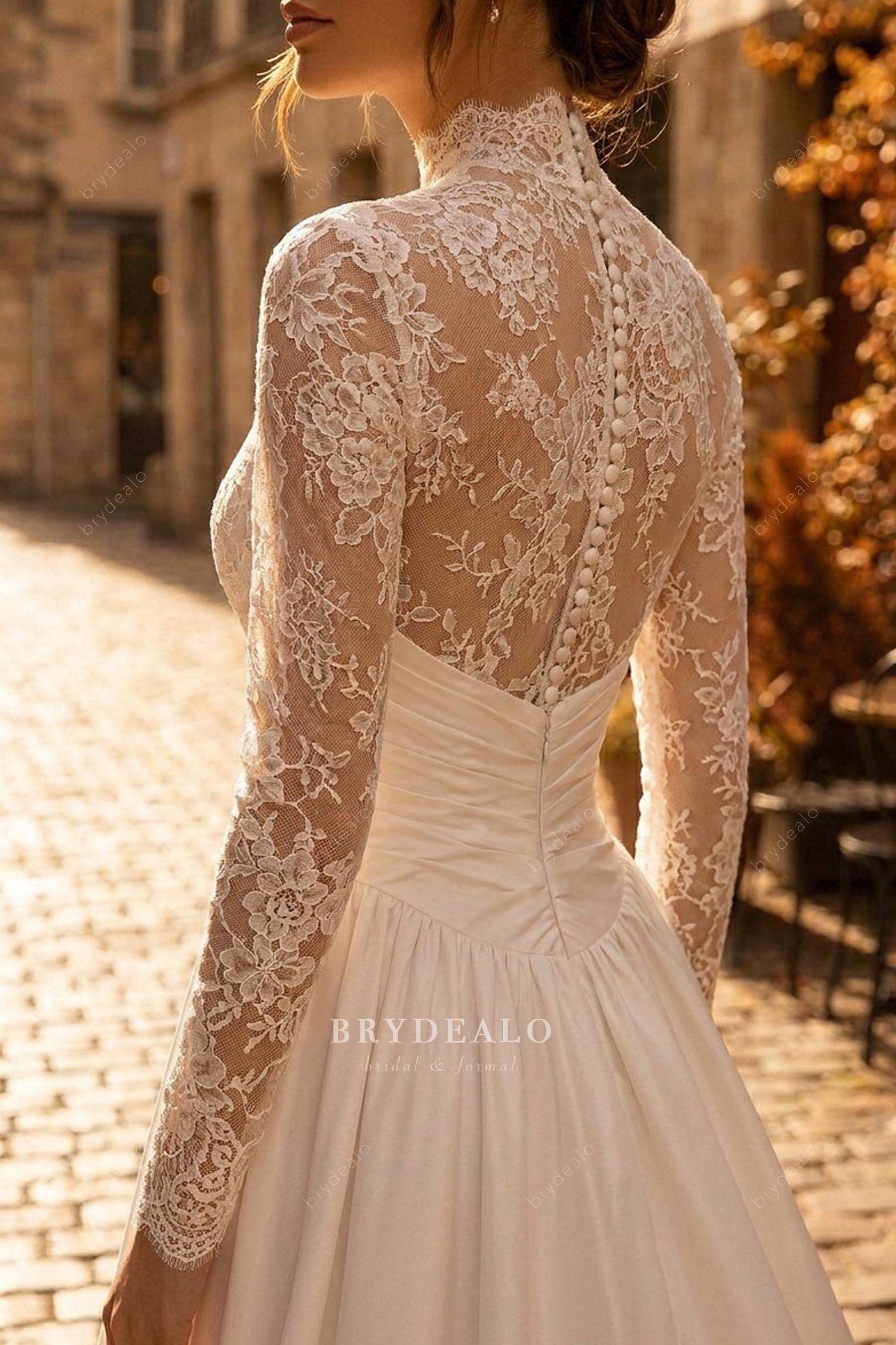 corded lace buttoned back wedding dress