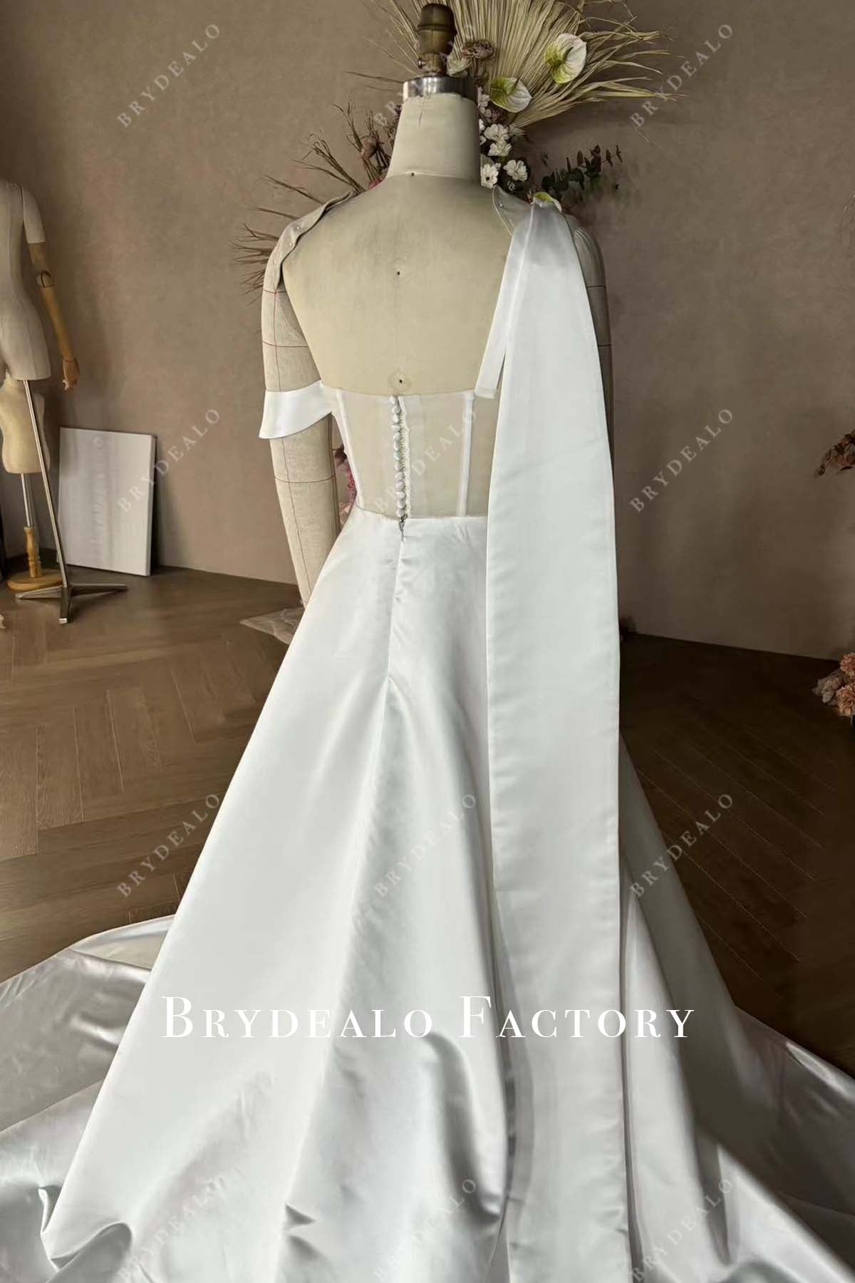 Private Label Custom Flowers One Shoulder Satin Wedding Dress