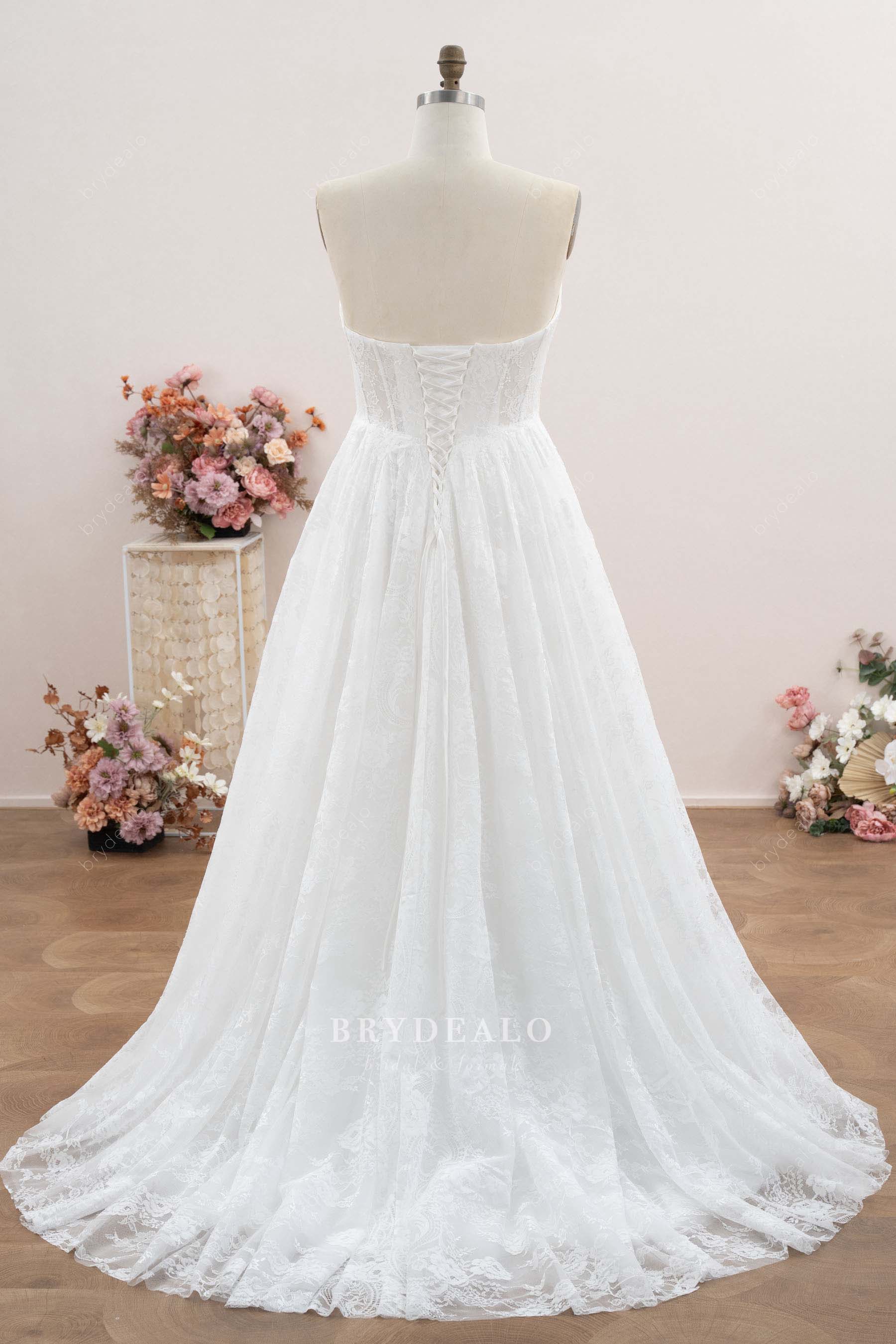 court train flower lace wedding dress