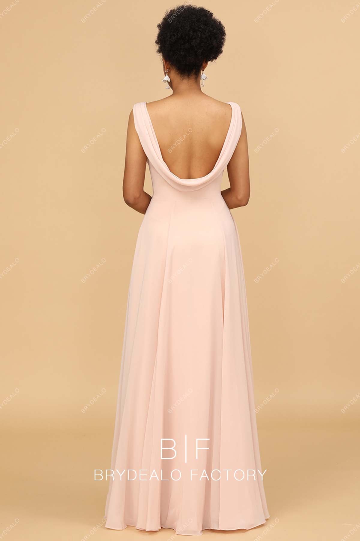 Pearl Pink Cowl Back Sleeveless Chiffon Bridesmaid Dress